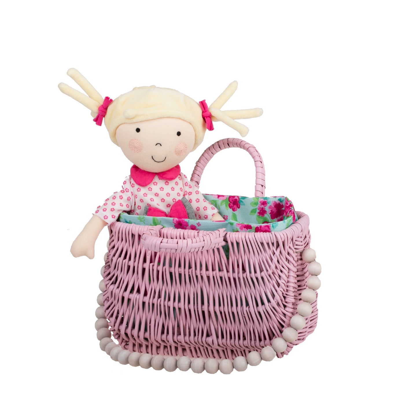 Werlissa wiklinowy koszyk-torebka damska z miętowym obszyciem, z rączką i ozdobnymi koralikami TheWickerStories