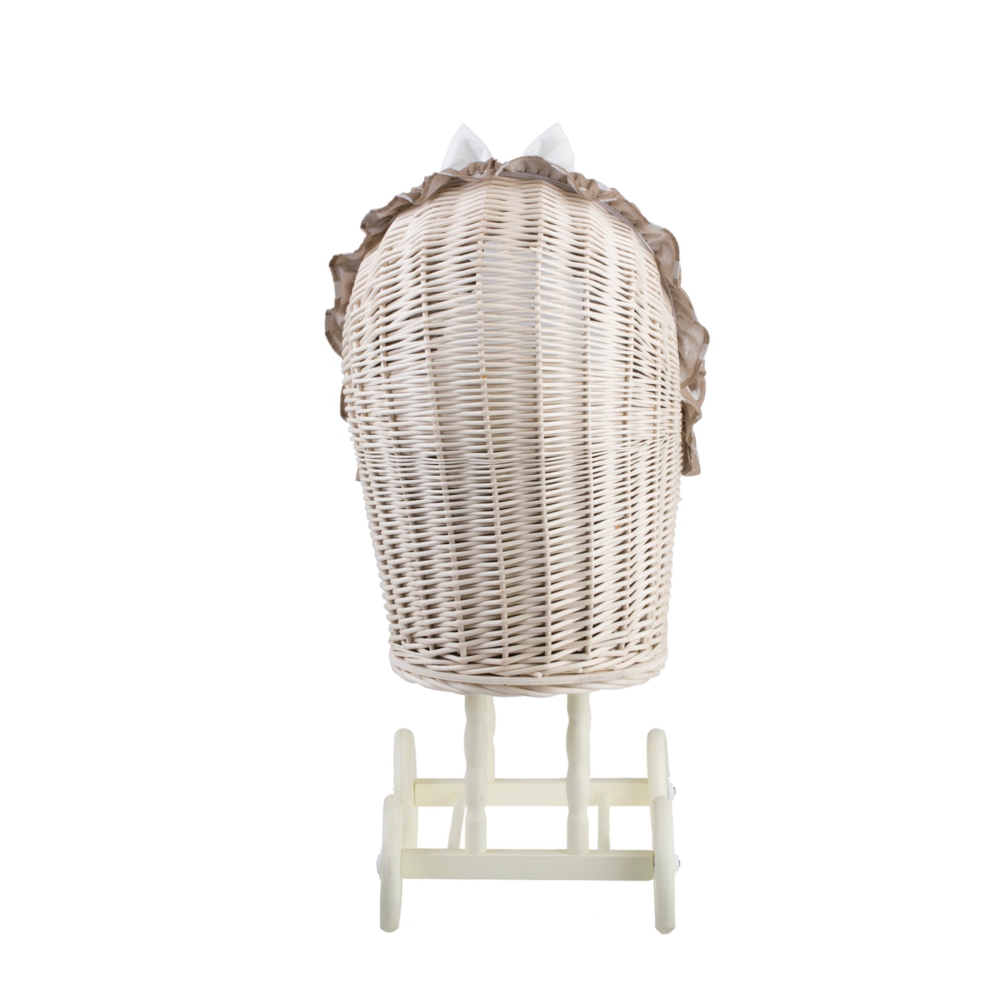 Lulu wiklinowy wózek dla lalek z beżowym obszyciem, kołderką i poduszką TheWickerStories