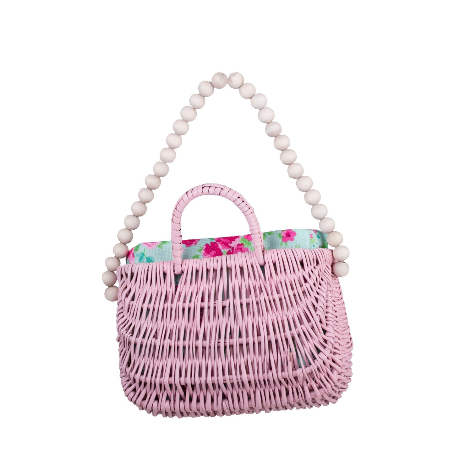 Werlissa wiklinowy koszyk-torebka damska z miętowym obszyciem, z rączką i ozdobnymi koralikami TheWickerStories