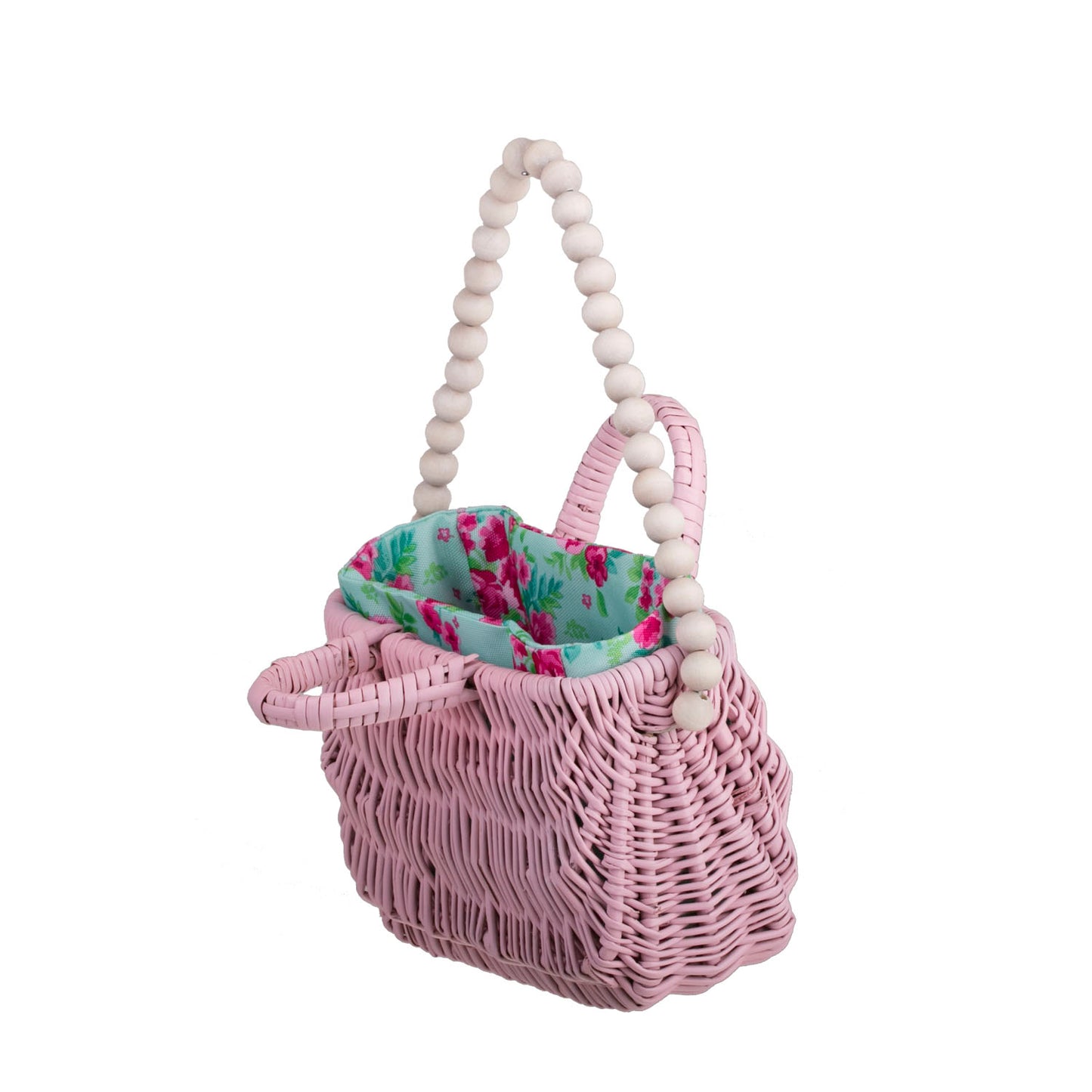 Werlissa wiklinowy koszyk-torebka damska z miętowym obszyciem, z rączką i ozdobnymi koralikami TheWickerStories