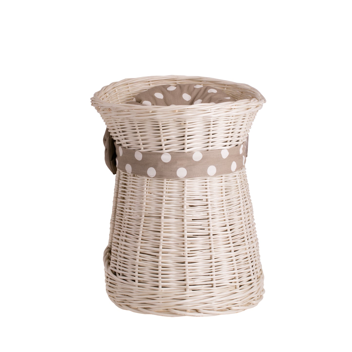 Erif wiklinowy domek dla kota z beżowymi poduszkami, dwie kondygnacje, z kokardą TheWickerStories