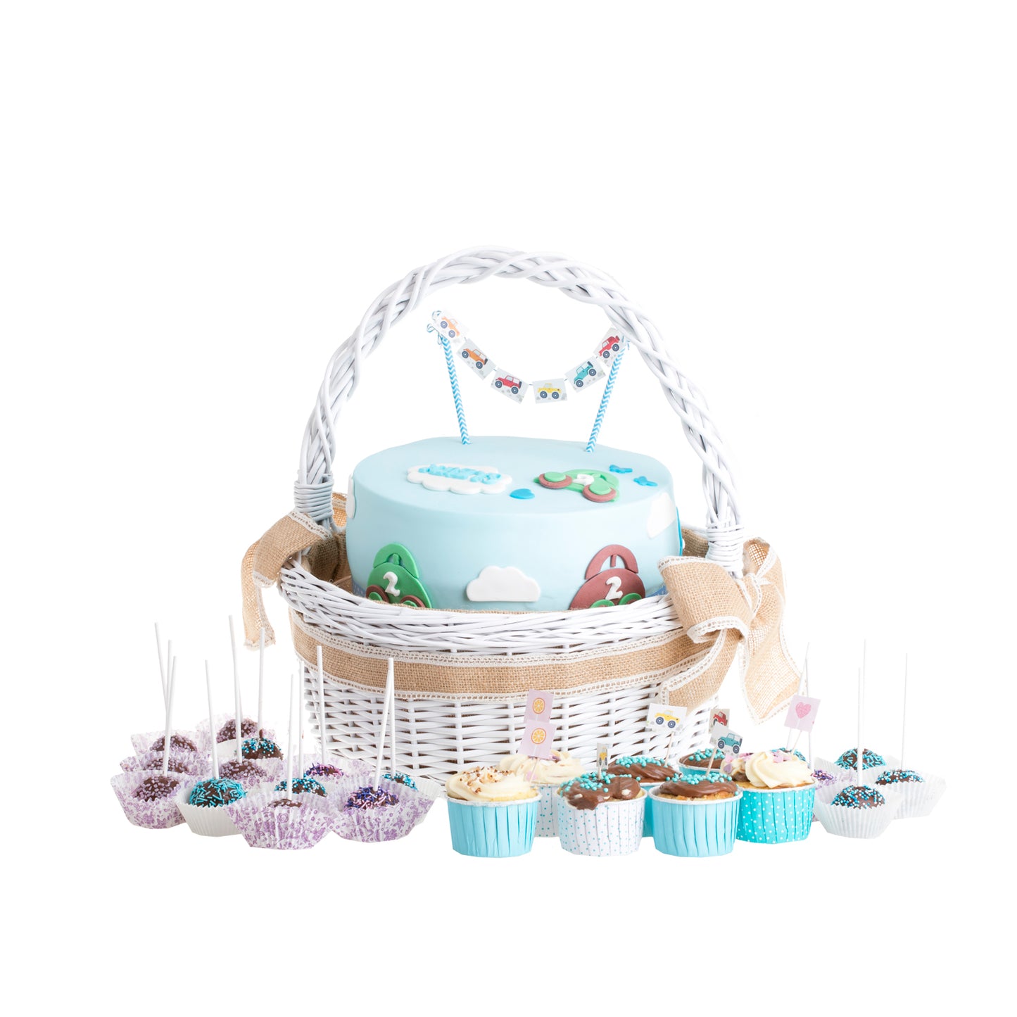 Zalvina wiklinowy kosz prezentowy na uroczystości z jutowym obszyciem, z rączką TheWickerStories