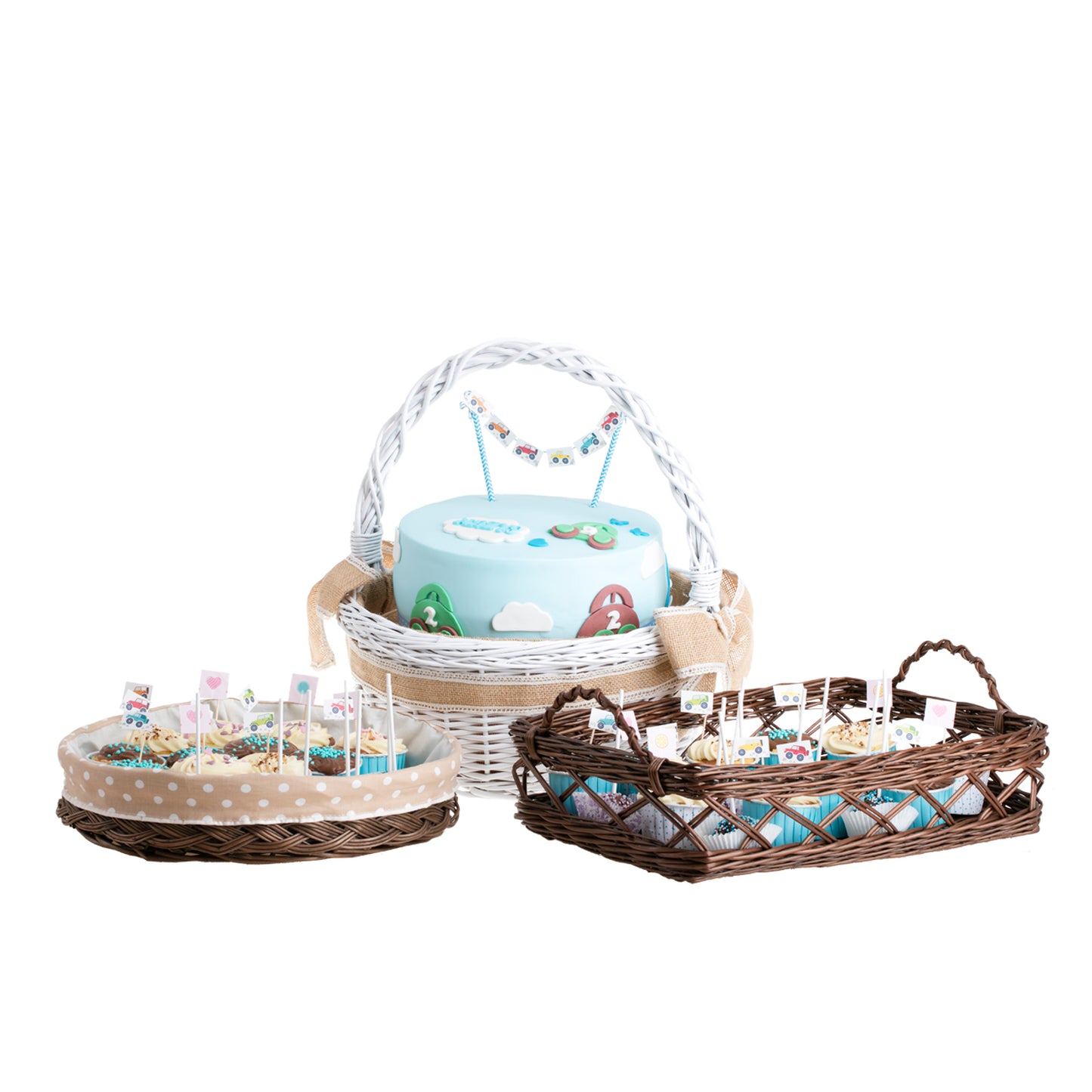 Zalvina wiklinowy kosz prezentowy na uroczystości z jutowym obszyciem, z rączką TheWickerStories