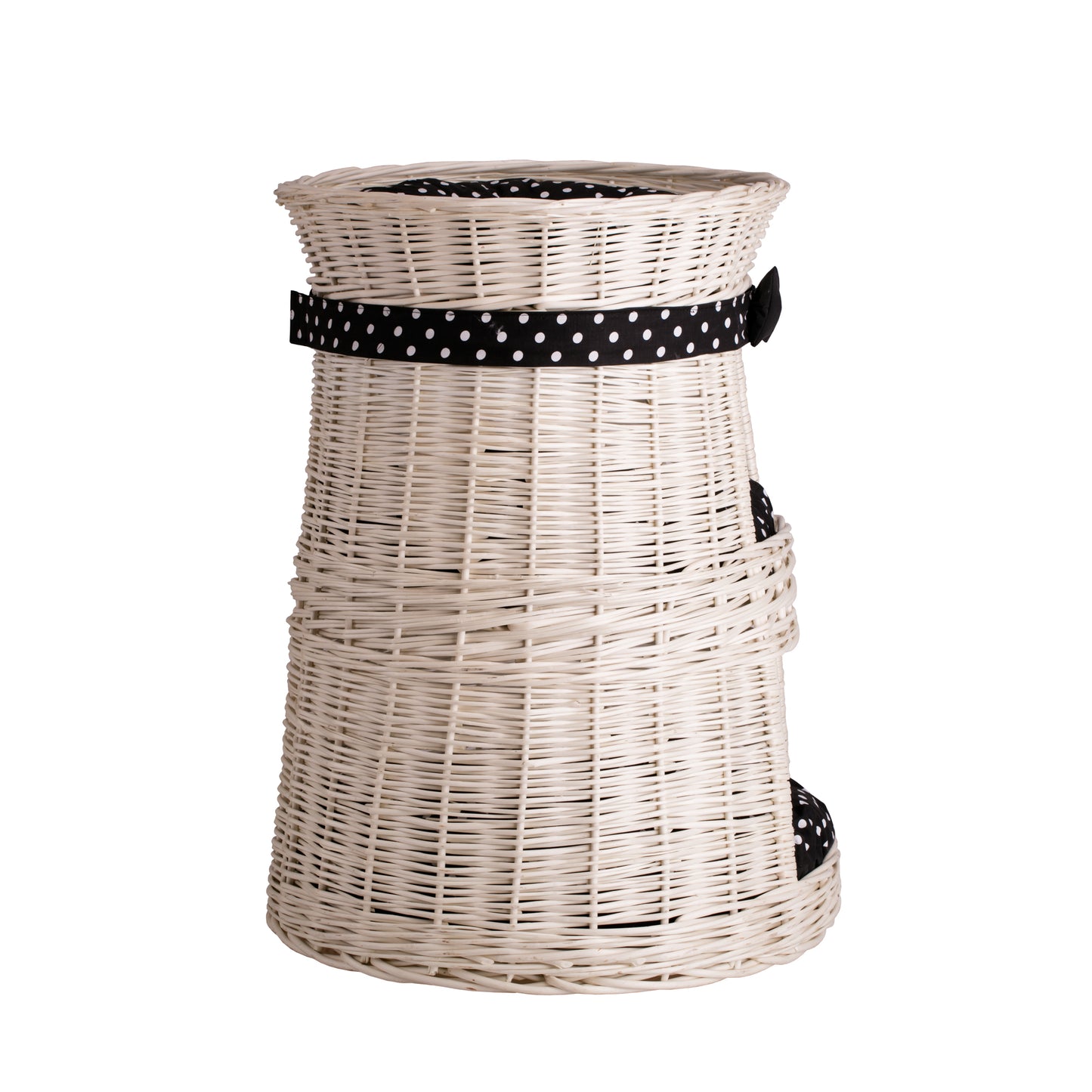 Elnoria wiklinowy domek dla kota z czarnymi poduszkami, trzy poziomy TheWickerStories