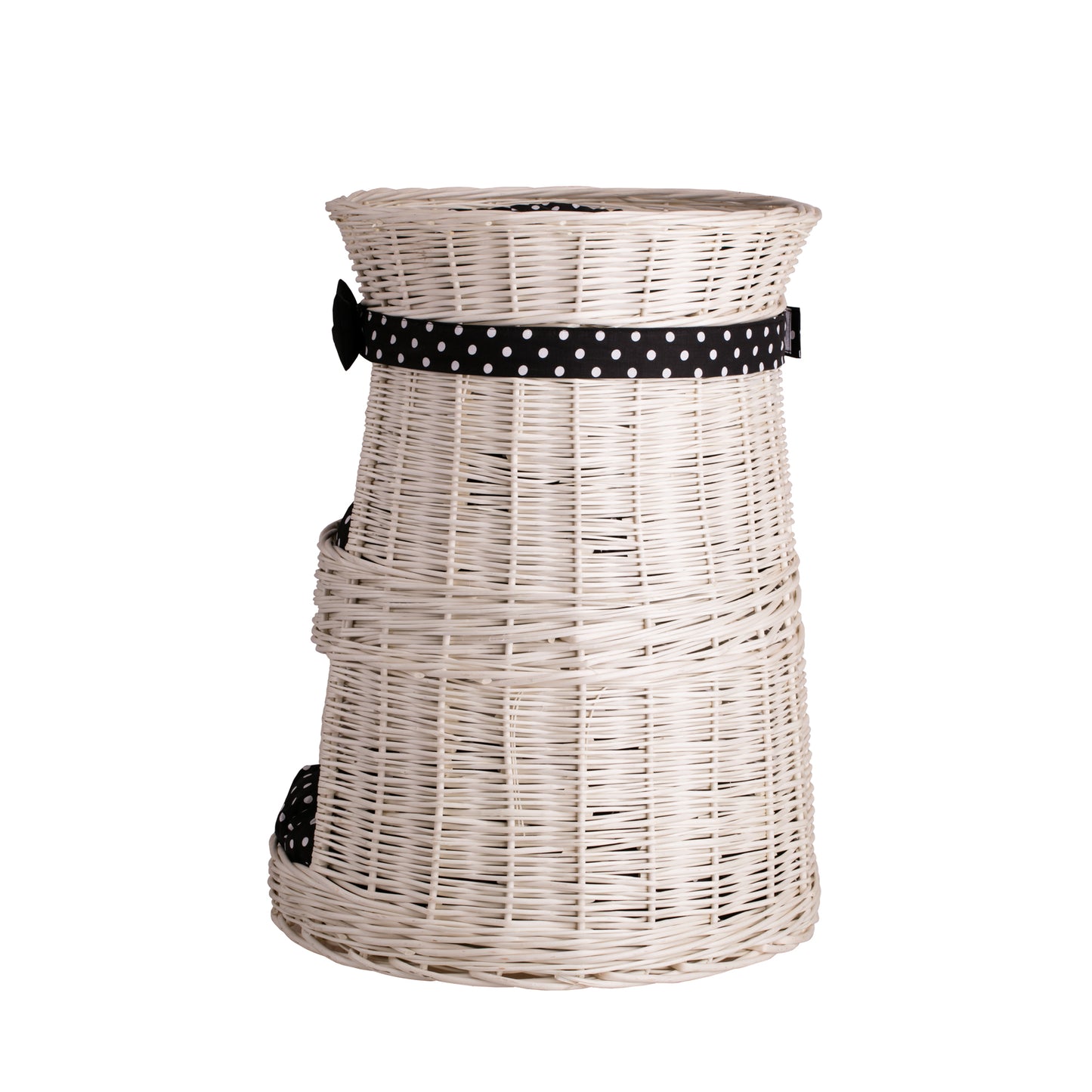 Elnoria wiklinowy domek dla kota z czarnymi poduszkami, trzy poziomy TheWickerStories