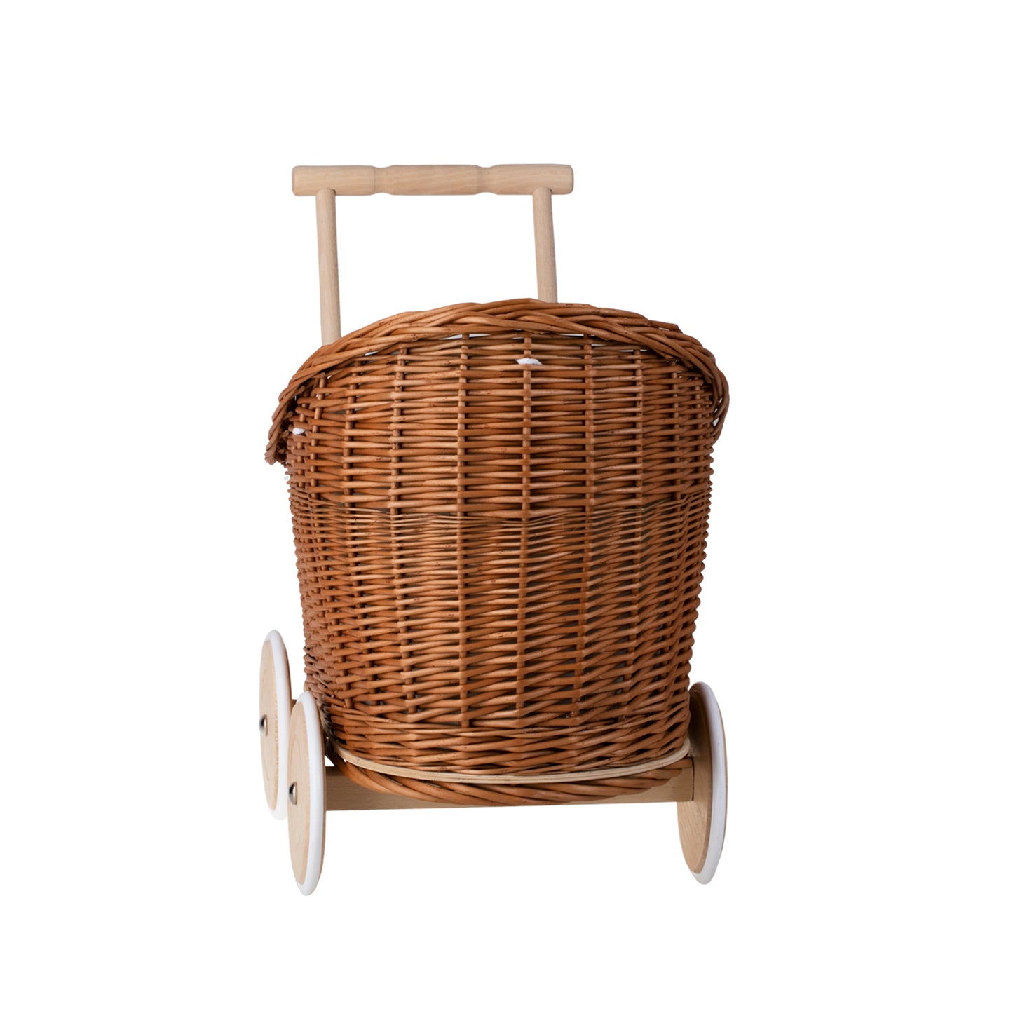 Luna wiklinowy wózek dla lalek z beżowym obszyciem, kołderką i poduszką TheWickerStories