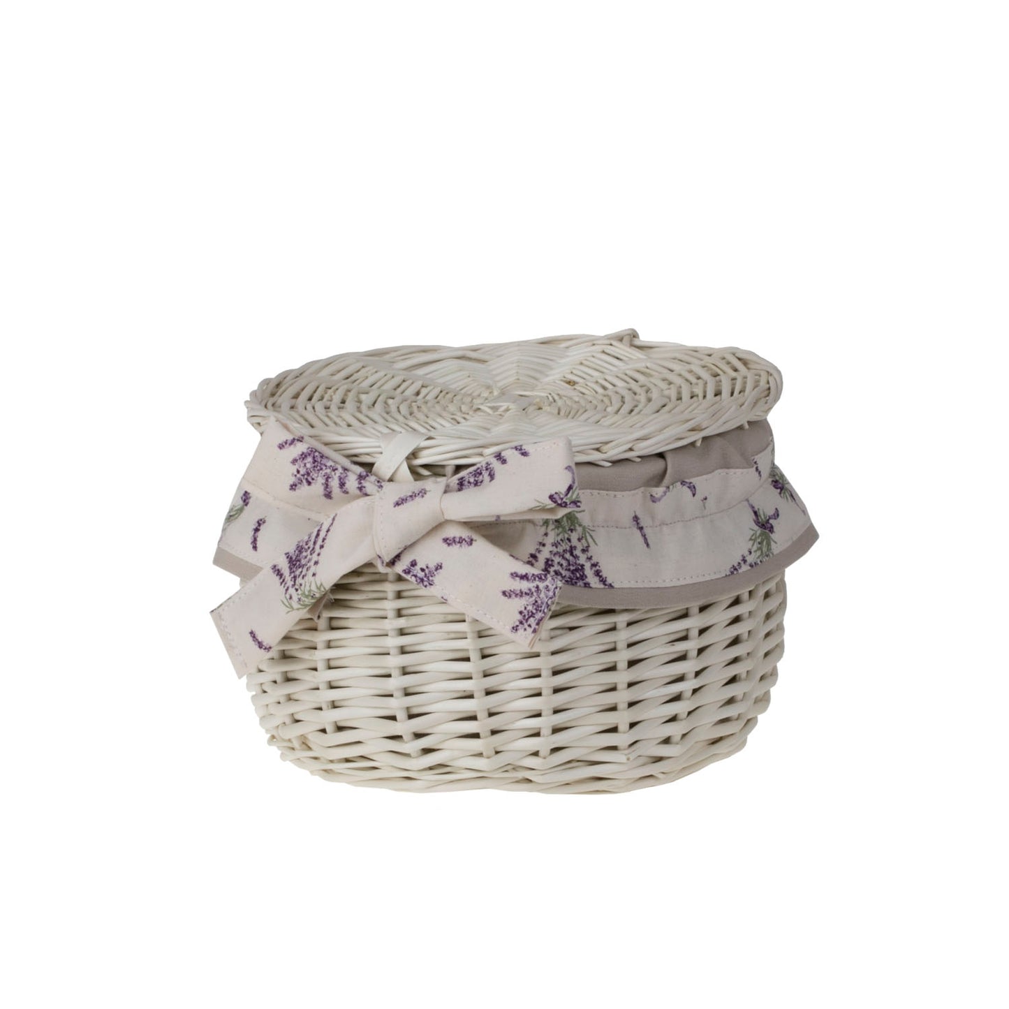 Wiloris wiklinowy kuferek na biżuterię z kremowym obszyciem, z pokrywą i kokardą TheWickerStories