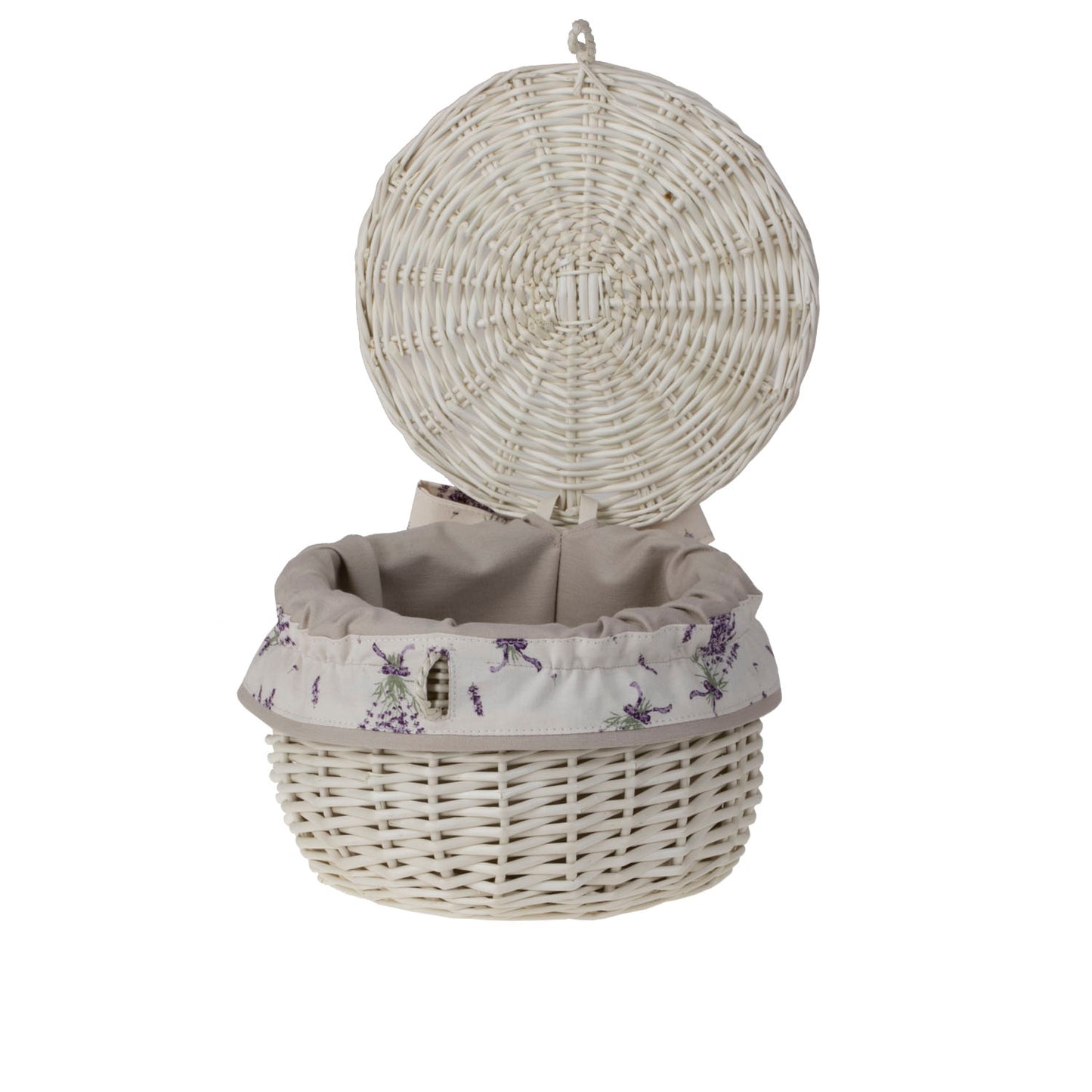 Wiloris wiklinowy kuferek na biżuterię z kremowym obszyciem, z pokrywą i kokardą TheWickerStories