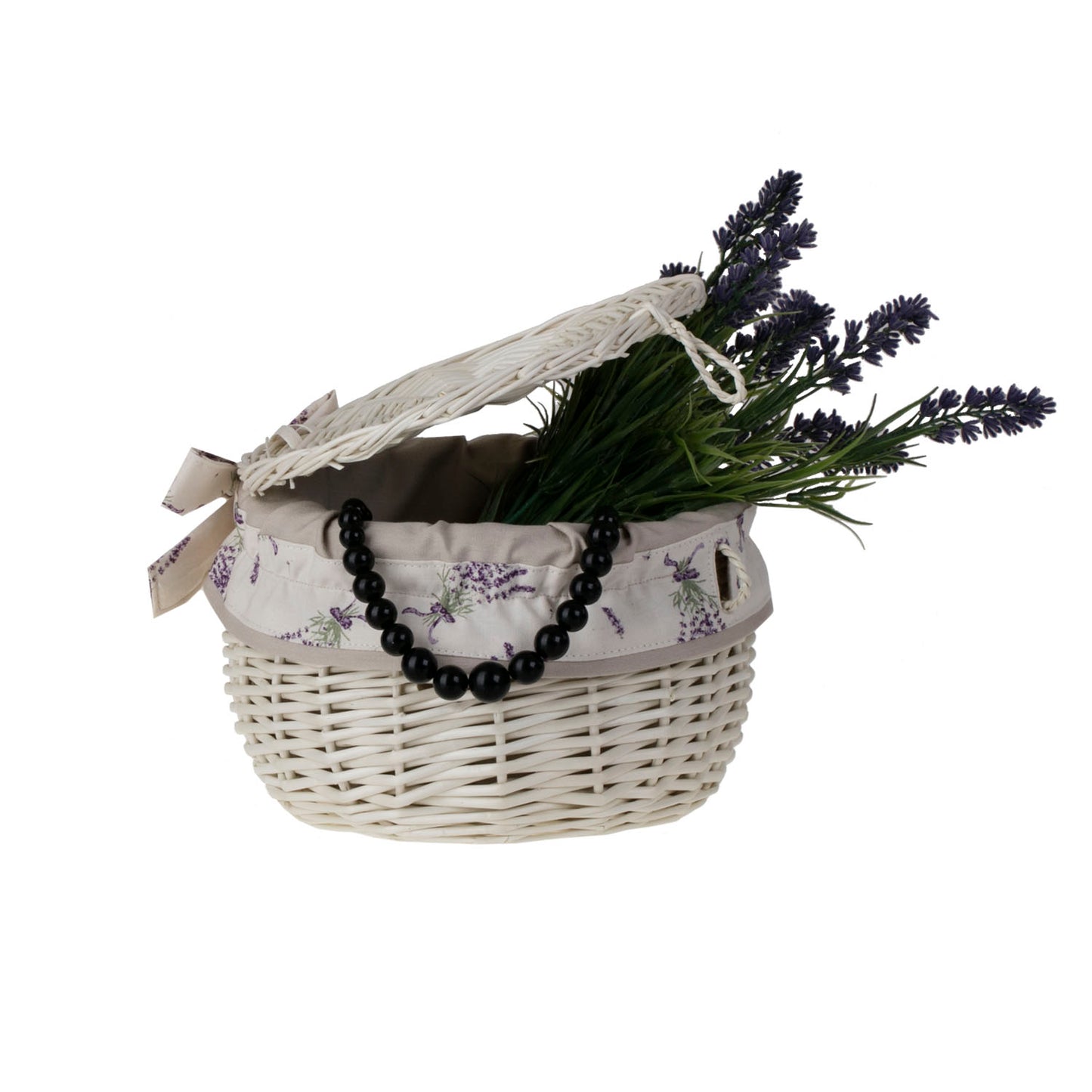 Wiloris wiklinowy kuferek na biżuterię z kremowym obszyciem, z pokrywą i kokardą TheWickerStories