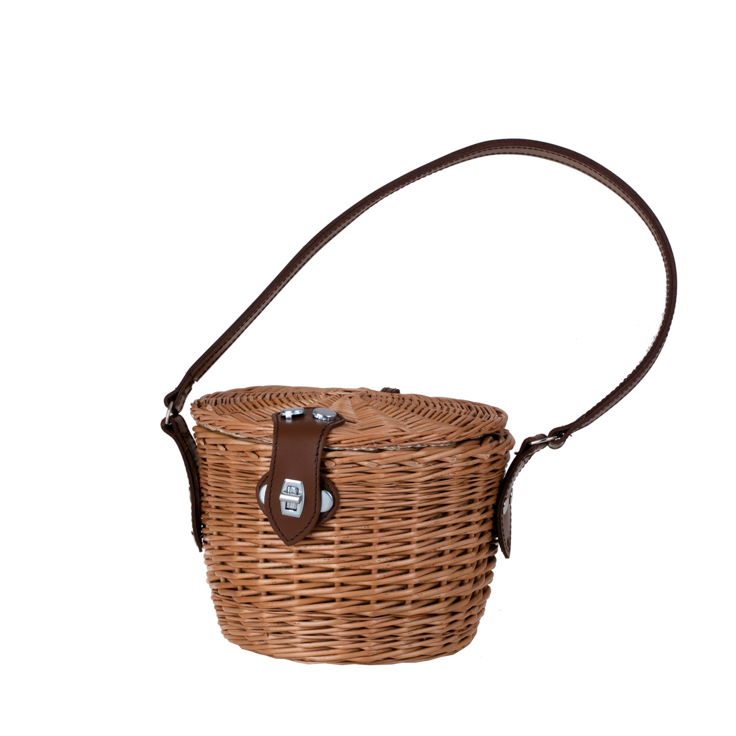 Rivora wiklinowy kosz-torebka na ramię z pokrywą i skórzanym paskiem TheWickerStories