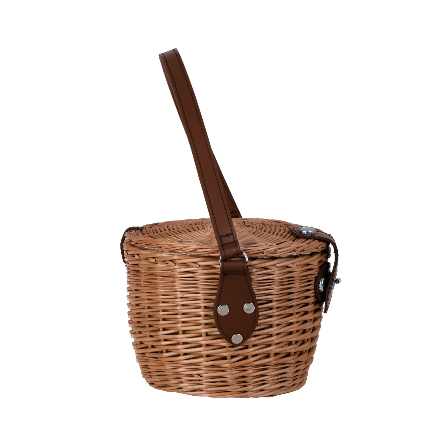 Rivora wiklinowy kosz-torebka na ramię z pokrywą i skórzanym paskiem TheWickerStories