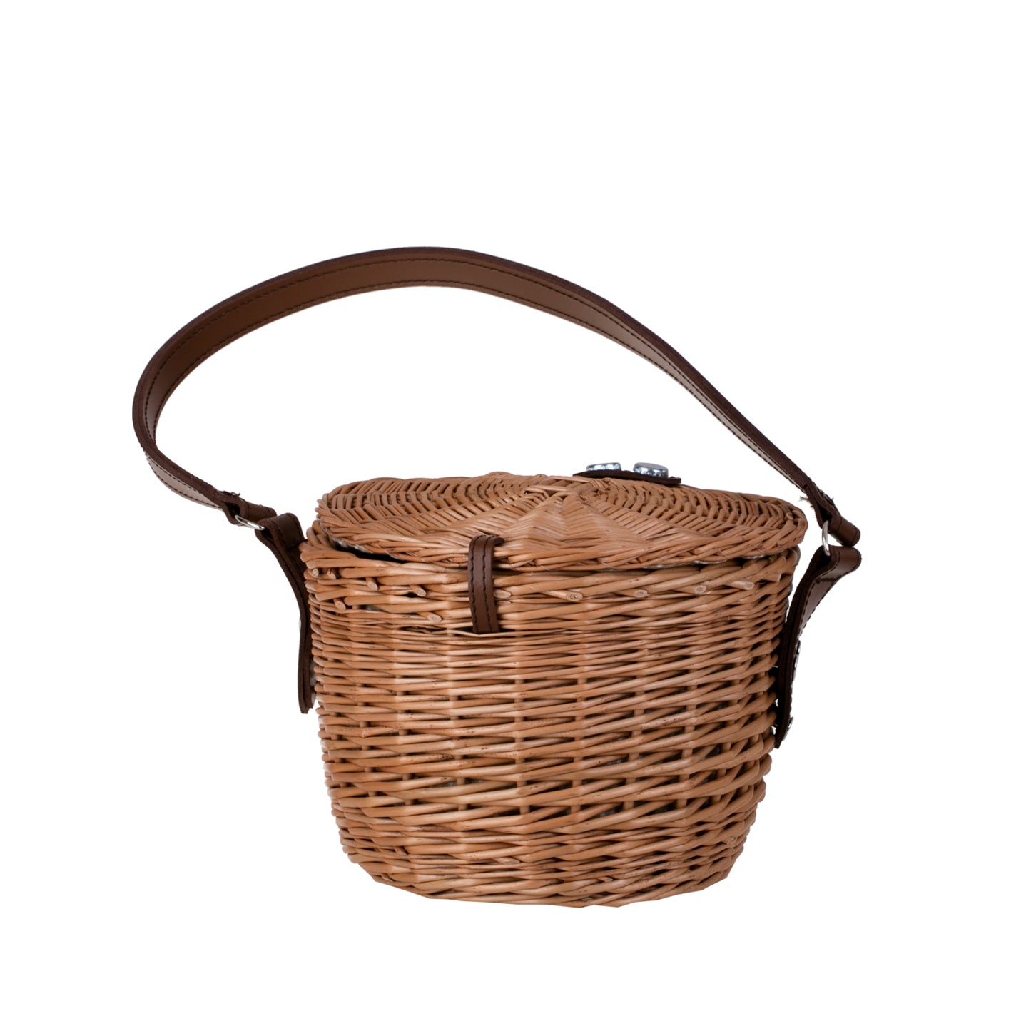 Rivora wiklinowy kosz-torebka na ramię z pokrywą i skórzanym paskiem TheWickerStories