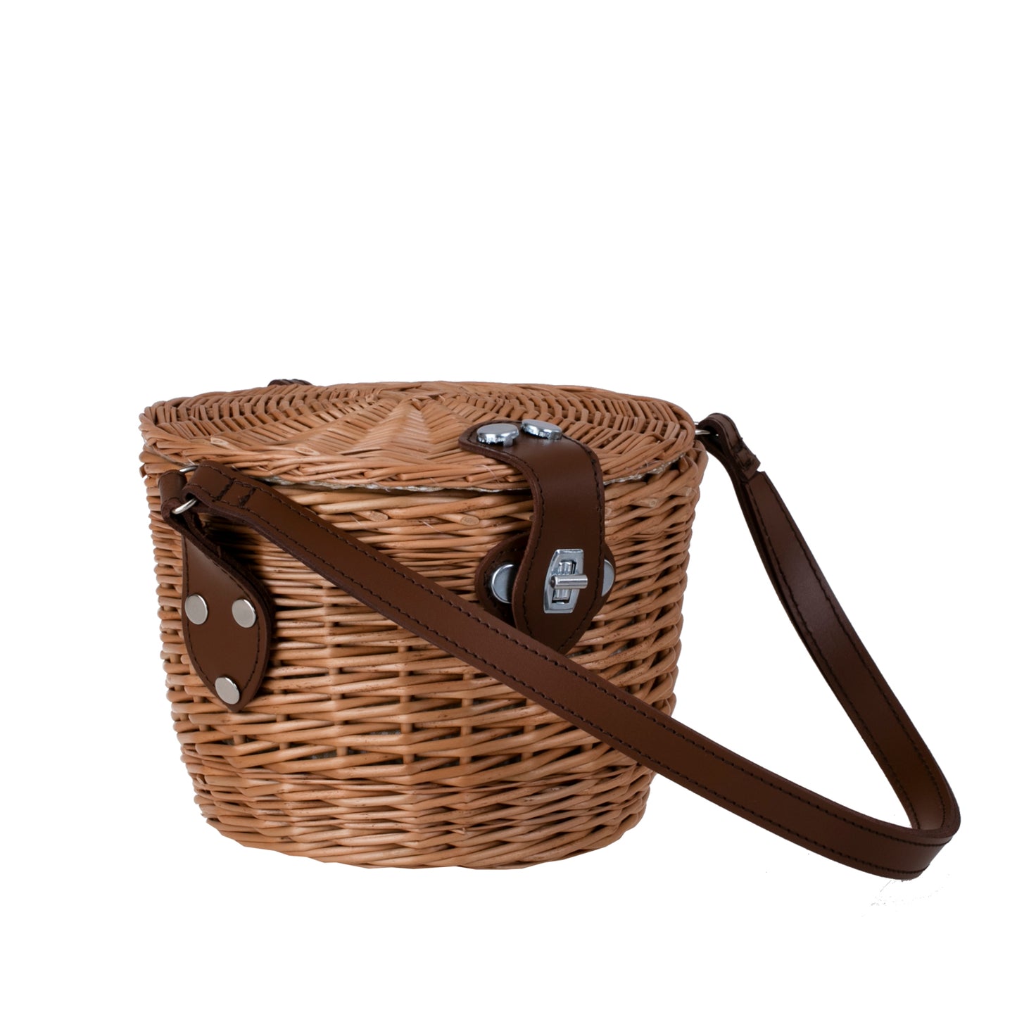 Rivora wiklinowy kosz-torebka na ramię z pokrywą i skórzanym paskiem TheWickerStories