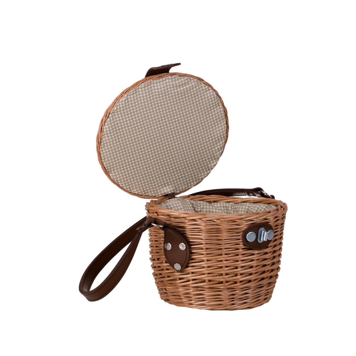 Rivora wiklinowy kosz-torebka na ramię z pokrywą i skórzanym paskiem TheWickerStories