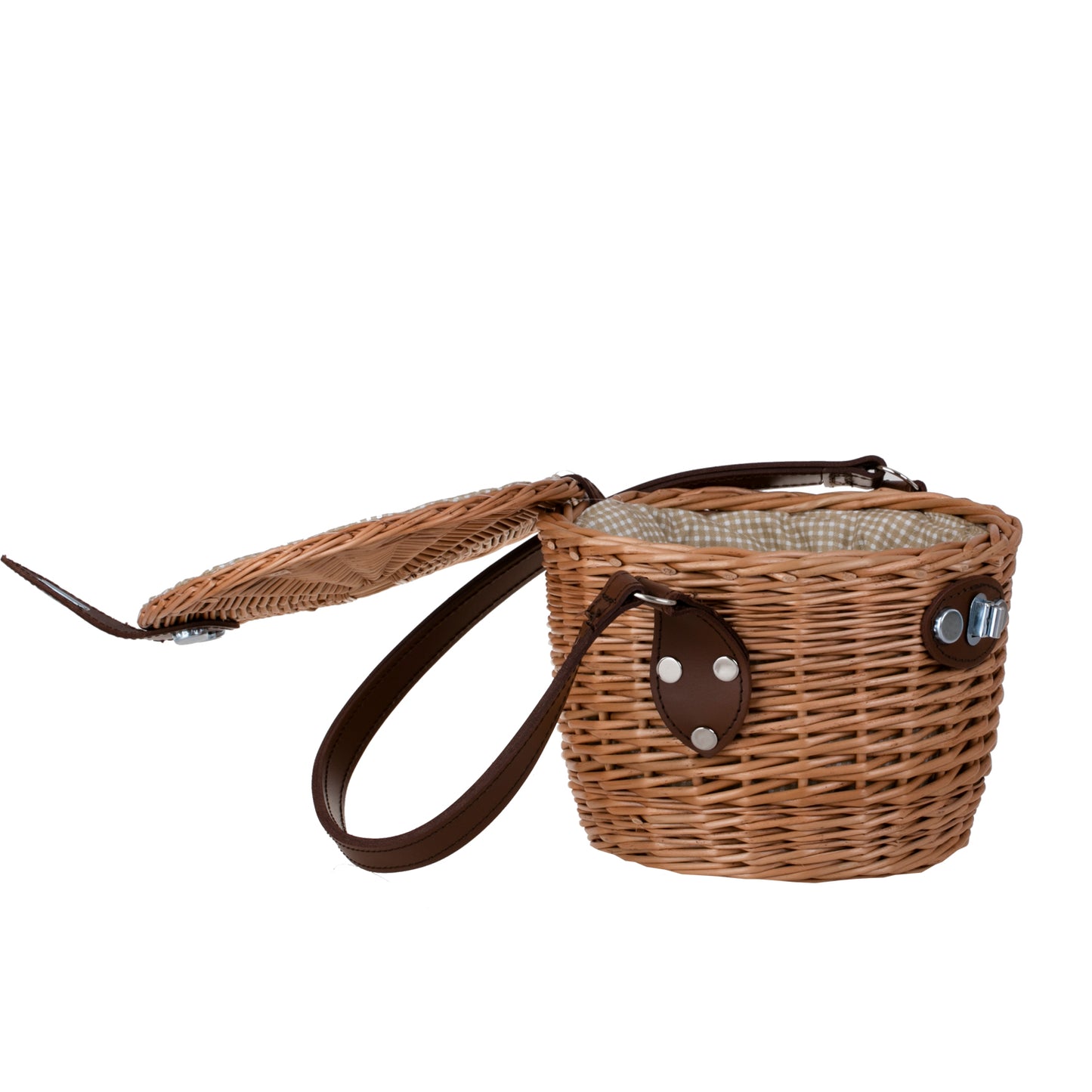 Rivora wiklinowy kosz-torebka na ramię z pokrywą i skórzanym paskiem TheWickerStories