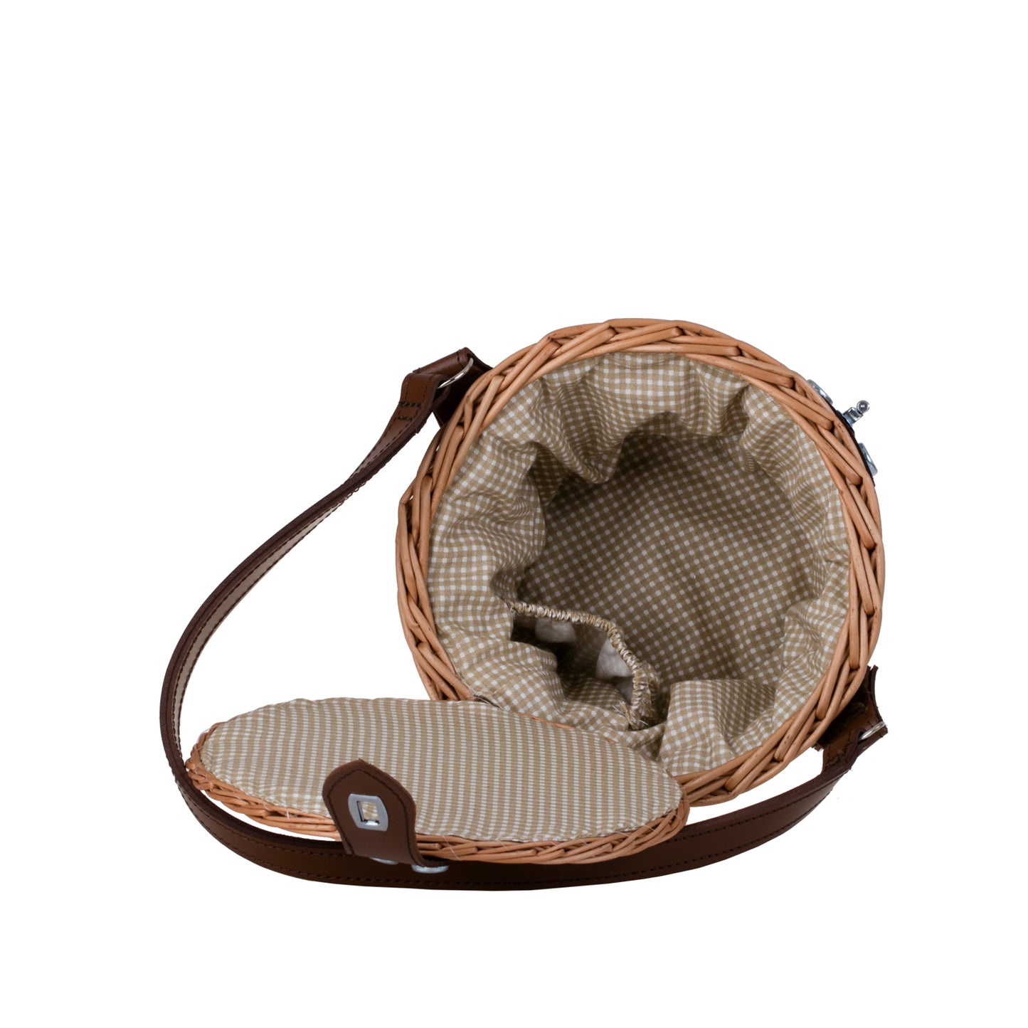 Rivora wiklinowy kosz-torebka na ramię z pokrywą i skórzanym paskiem TheWickerStories