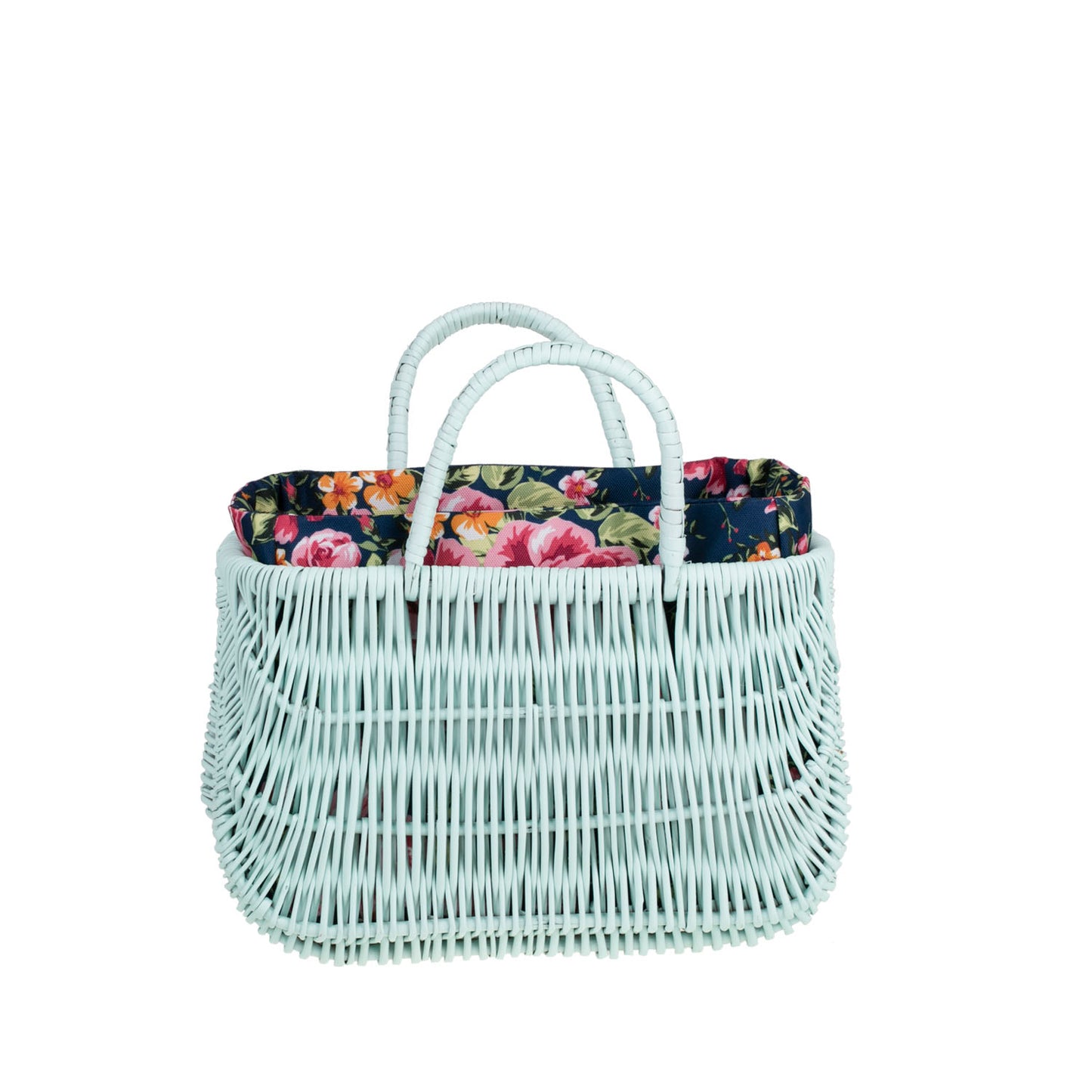 Werlissa wiklinowy kosz na zakupy i plażę z granatowym obszyciem, z rączkami TheWickerStories