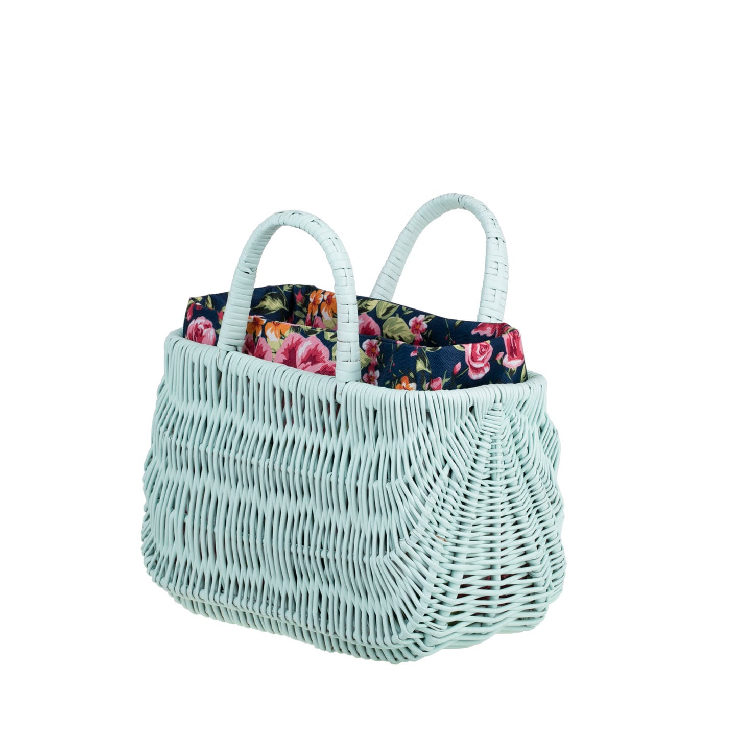 Werlissa wiklinowy kosz na zakupy i plażę z granatowym obszyciem, z rączkami TheWickerStories
