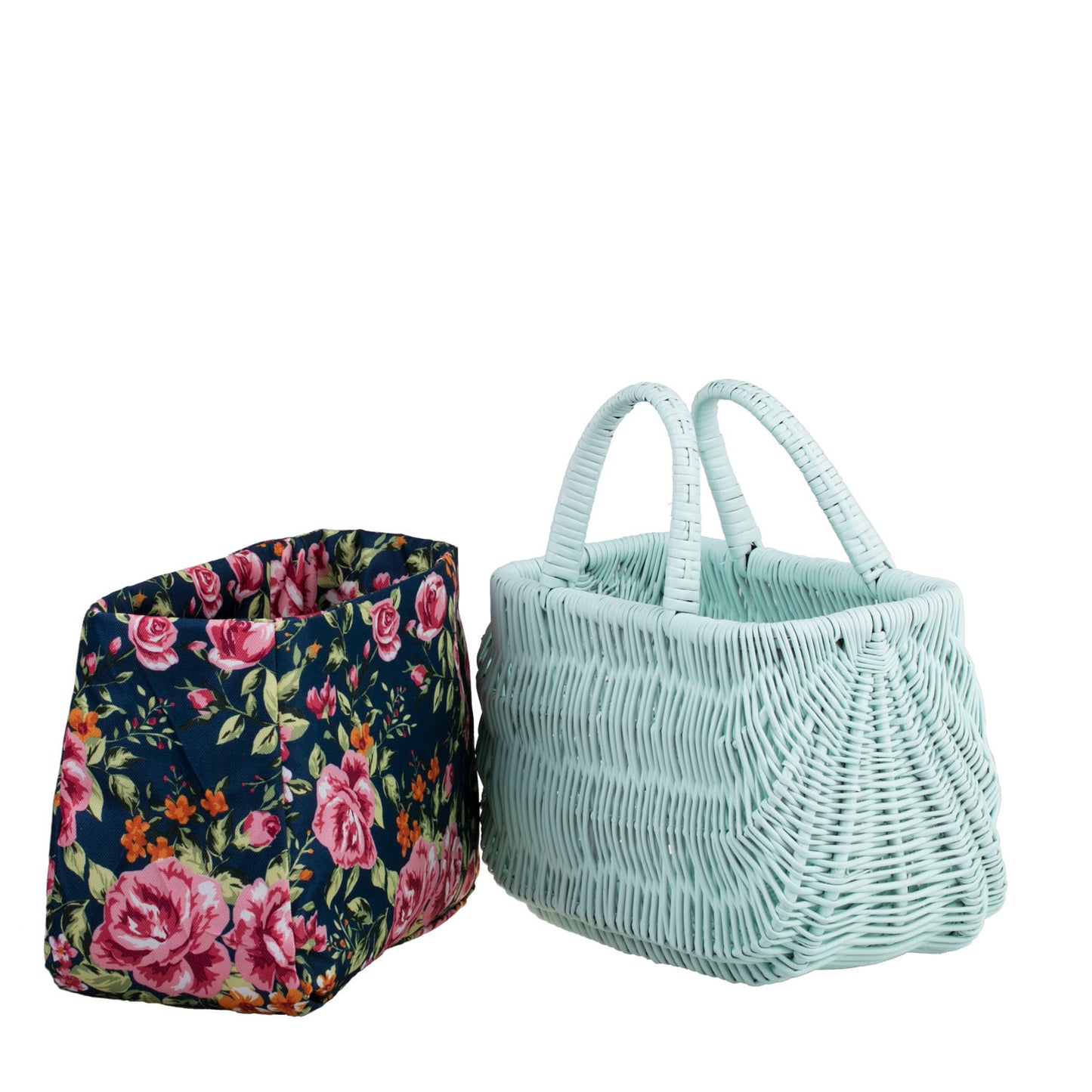 Werlissa wiklinowy kosz na zakupy i plażę z granatowym obszyciem, z rączkami TheWickerStories