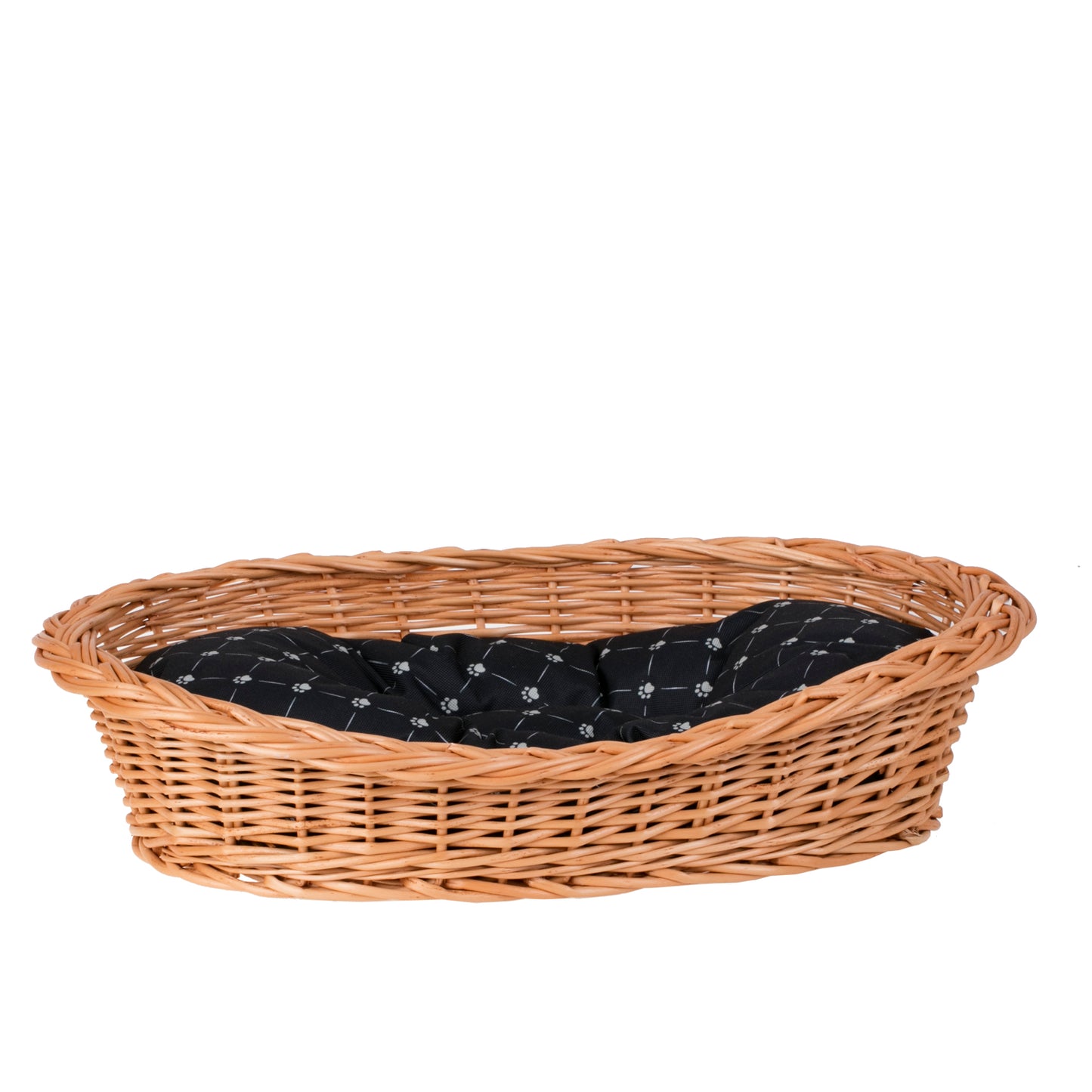 Enovia wiklinowy kosz dla psa i kota z czarną poduszką TheWickerStories