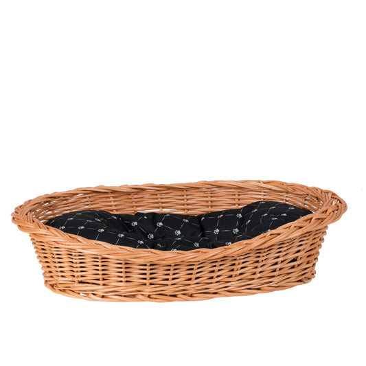 Enovia wiklinowy kosz dla psa i kota z czarną poduszką TheWickerStories