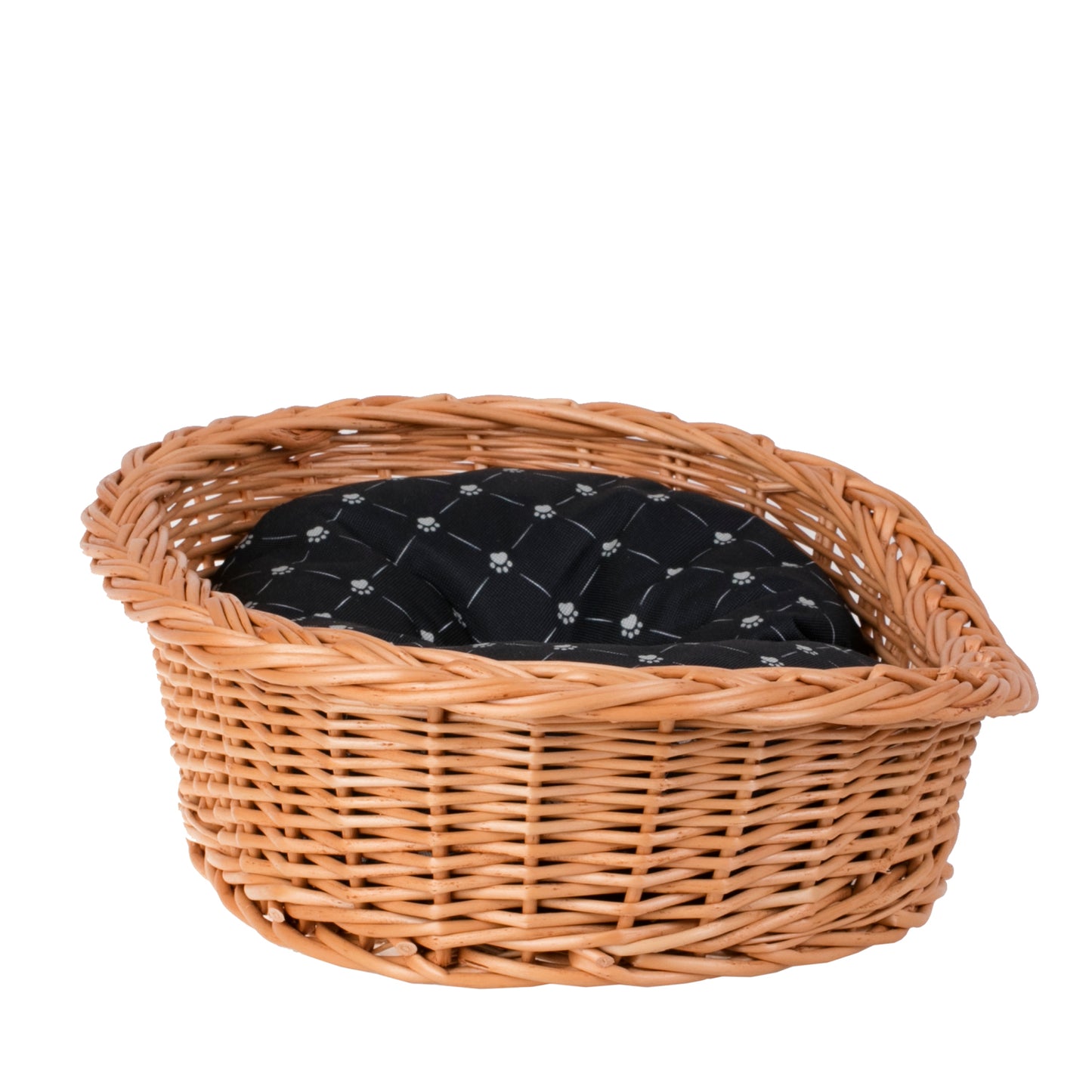 Enovia wiklinowy kosz dla psa i kota z czarną poduszką TheWickerStories