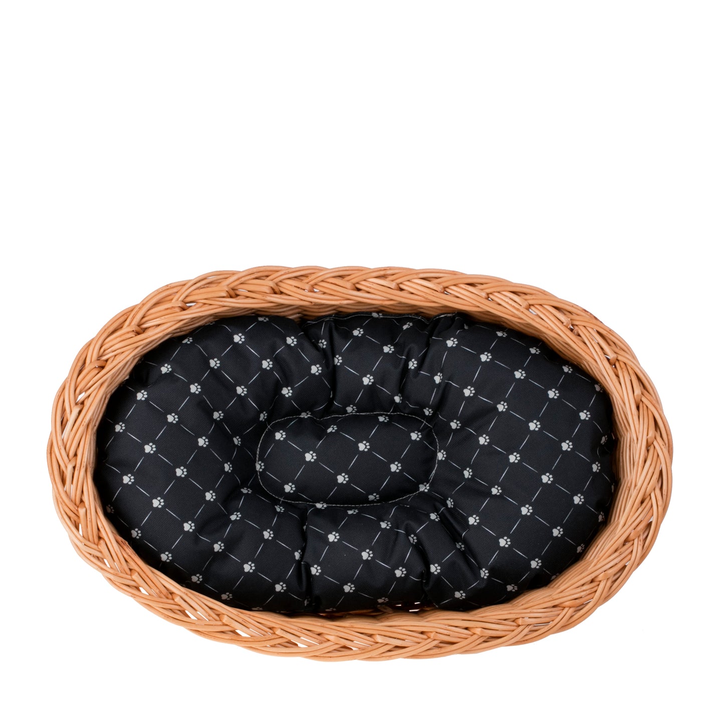 Enovia wiklinowy kosz dla psa i kota z czarną poduszką TheWickerStories