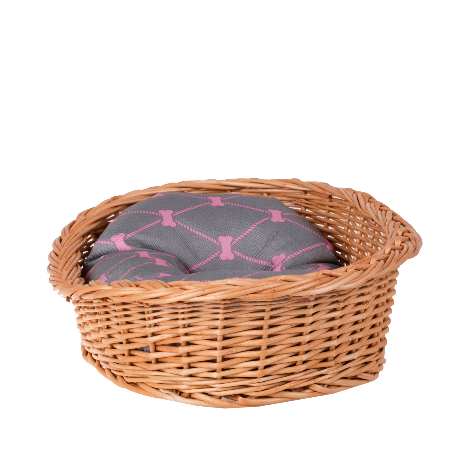 Enovia wiklinowy kosz dla psa i kota z poduszką, z niskim wejściem TheWickerStories