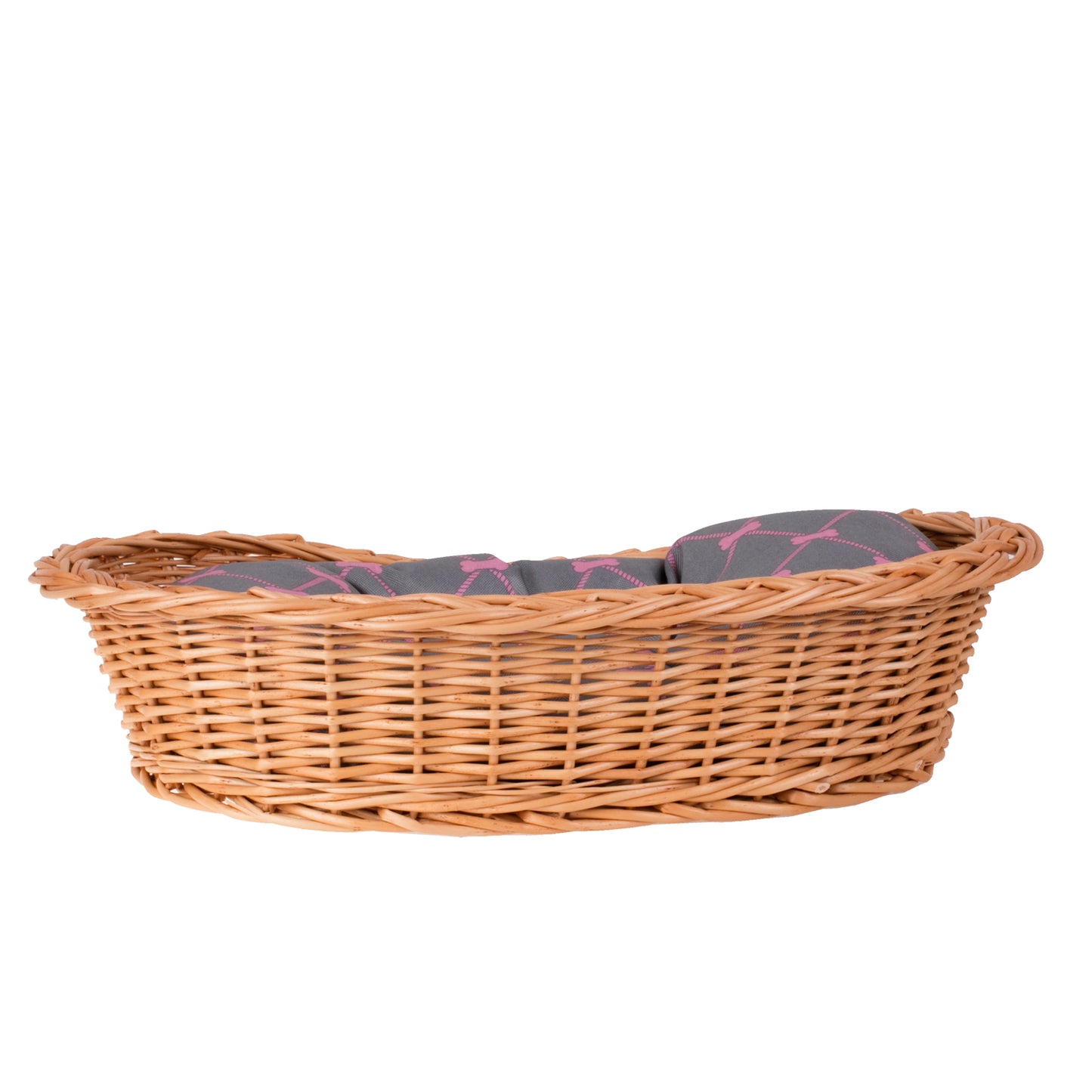 Enovia wiklinowy kosz dla psa i kota z poduszką, z niskim wejściem TheWickerStories