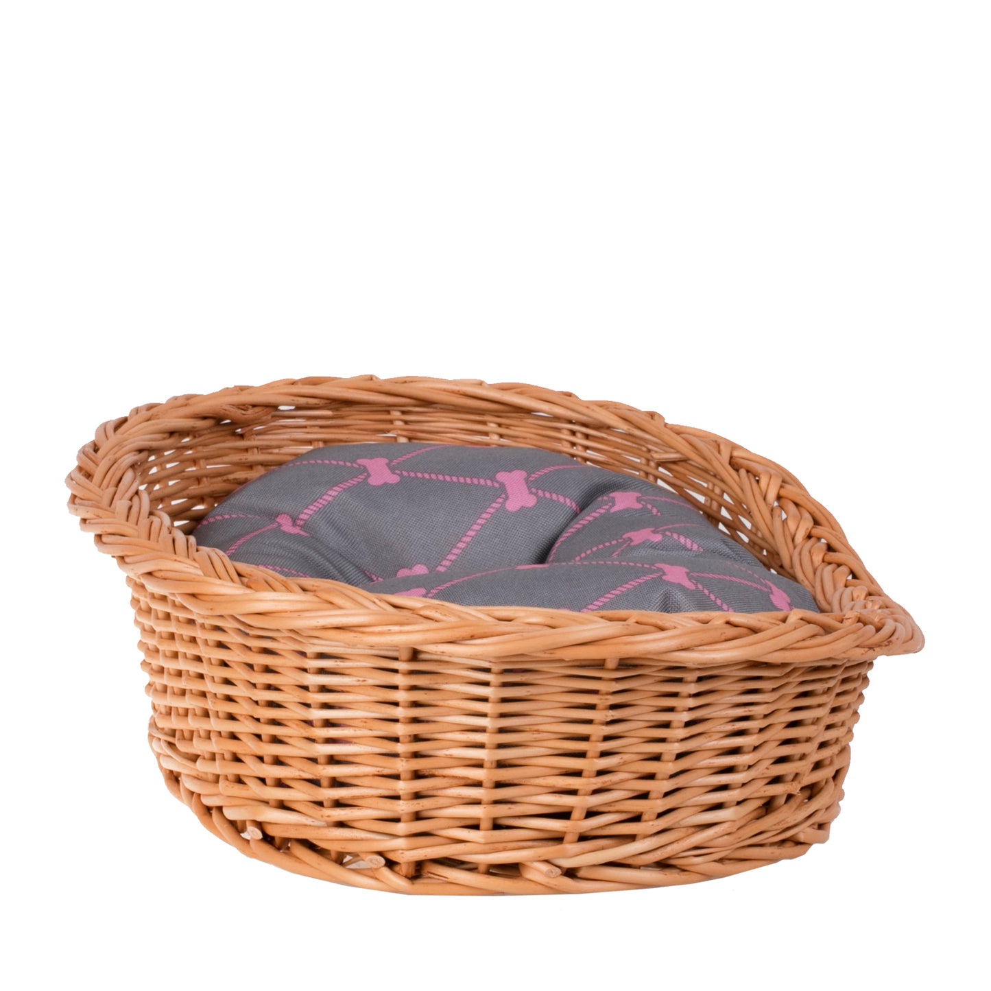 Enovia wiklinowy kosz dla psa i kota z poduszką, z niskim wejściem TheWickerStories