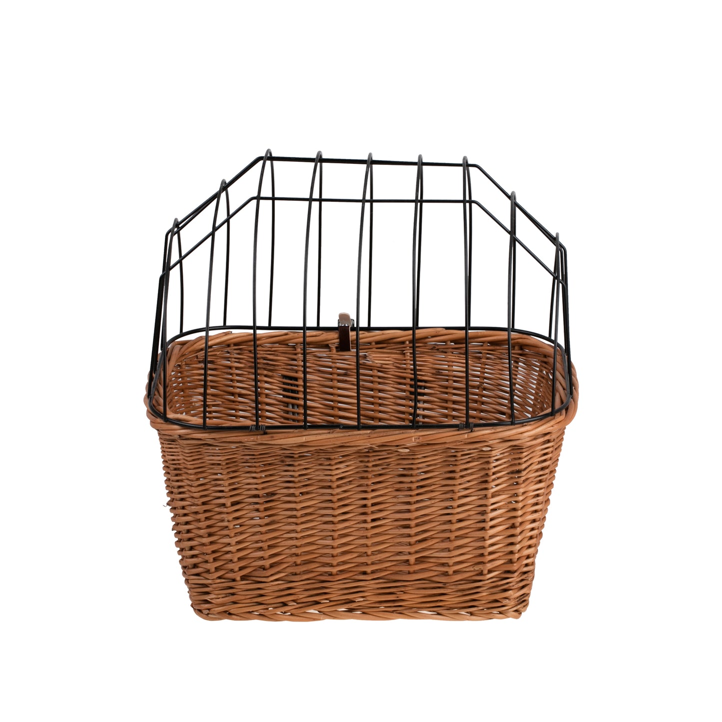 Timoria wiklinowy kosz na rower dla zwierząt z pokrywą i metalową kratką, z paskami skórzanymi TheWickerStories