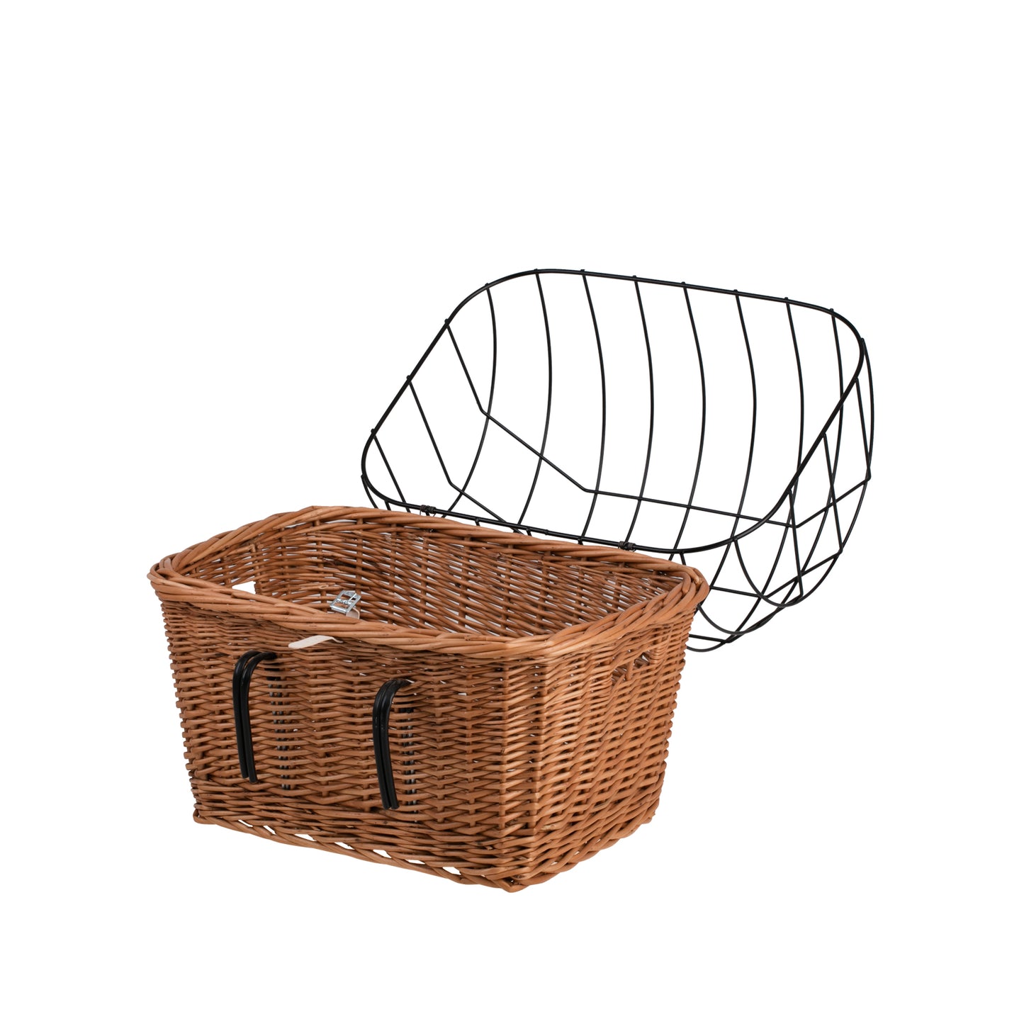 Timoria wiklinowy kosz na rower dla zwierząt z pokrywą i metalową kratką, z paskami skórzanymi TheWickerStories