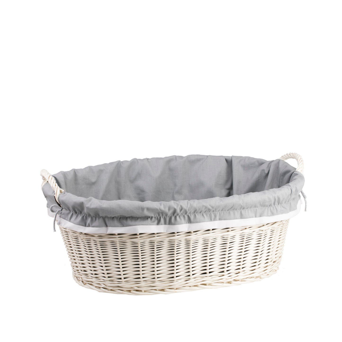 Milvus wiklinowy kosz z szarym obszyciem i uchwytami TheWickerStories