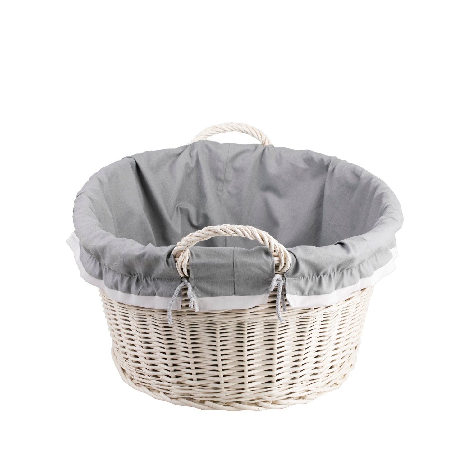 Milvus wiklinowy kosz z szarym obszyciem i uchwytami TheWickerStories