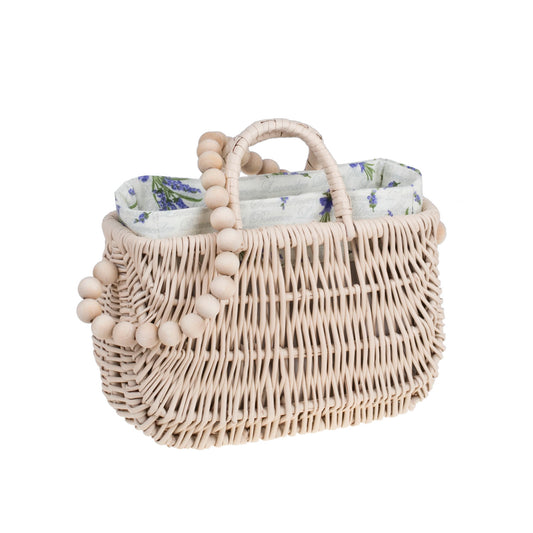 Raja wiklinowa torebka z białym obszyciem i uchwytem TheWickerStories