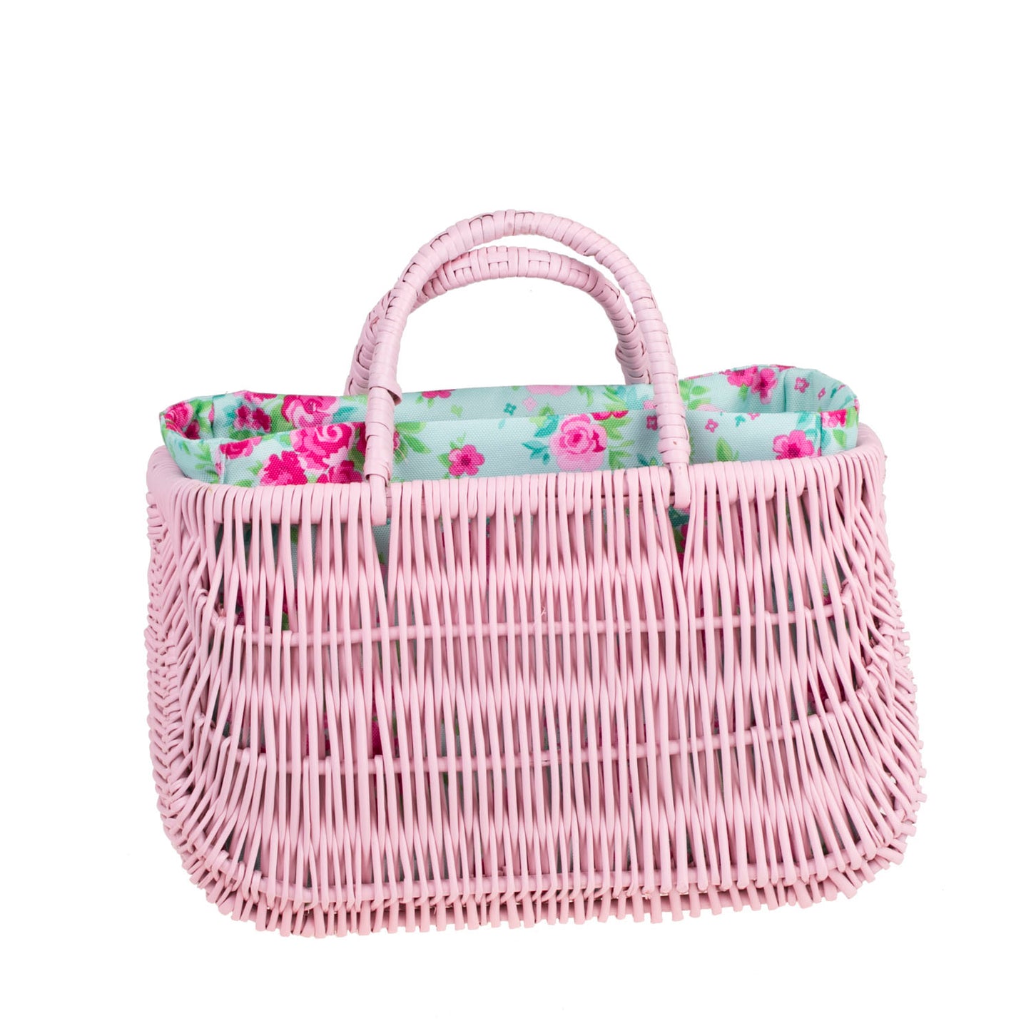 Werlissa wiklinowy koszyk-torebka na plażę z miętowym obszyciem, z rączką TheWickerStories