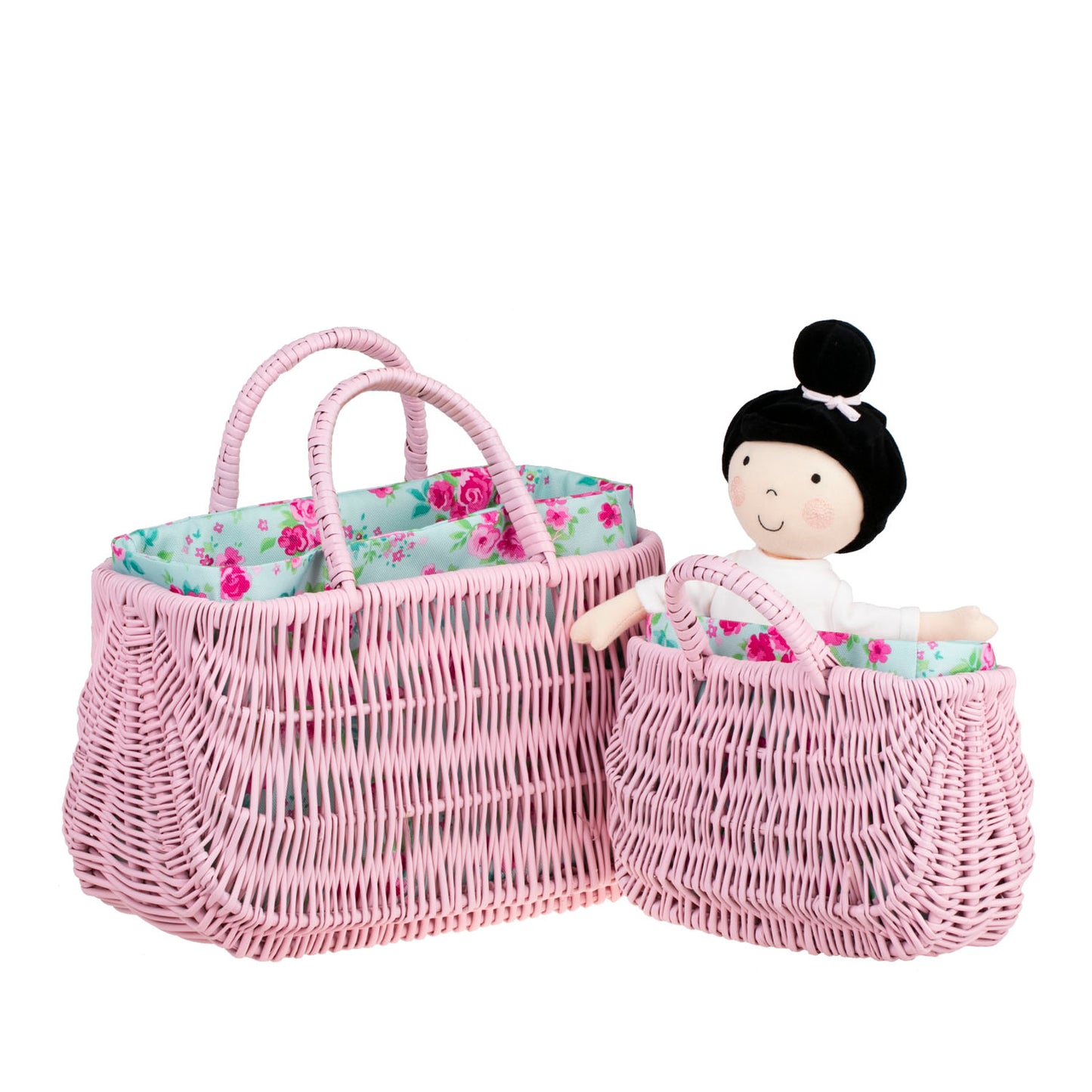 Werlissa wiklinowy koszyk-torebka na plażę z miętowym obszyciem, z rączką TheWickerStories