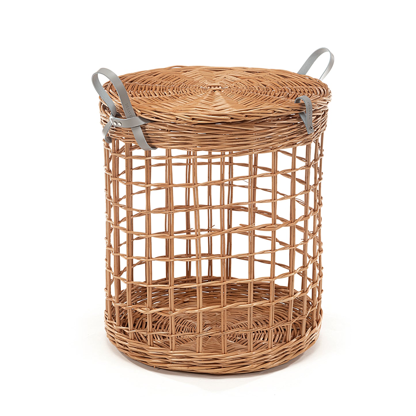 Minoria wiklinowy kosz do przechowywania z pokrywą i skórzanymi uchwytami TheWickerStories