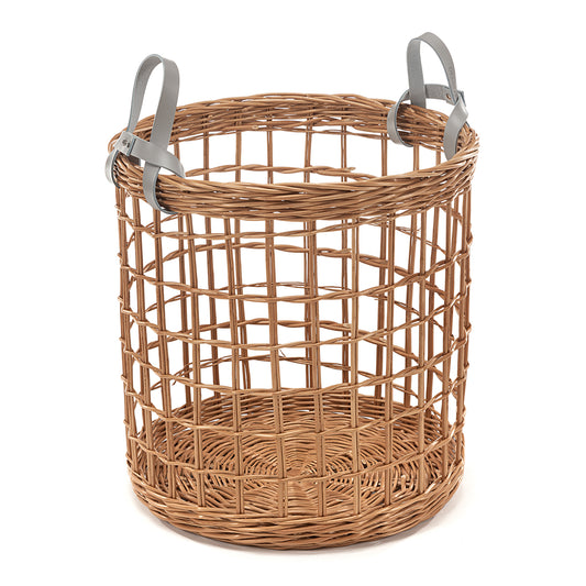 Minoria wiklinowy kosz do przechowywania z dwoma skórzanymi uchwytami TheWickerStories