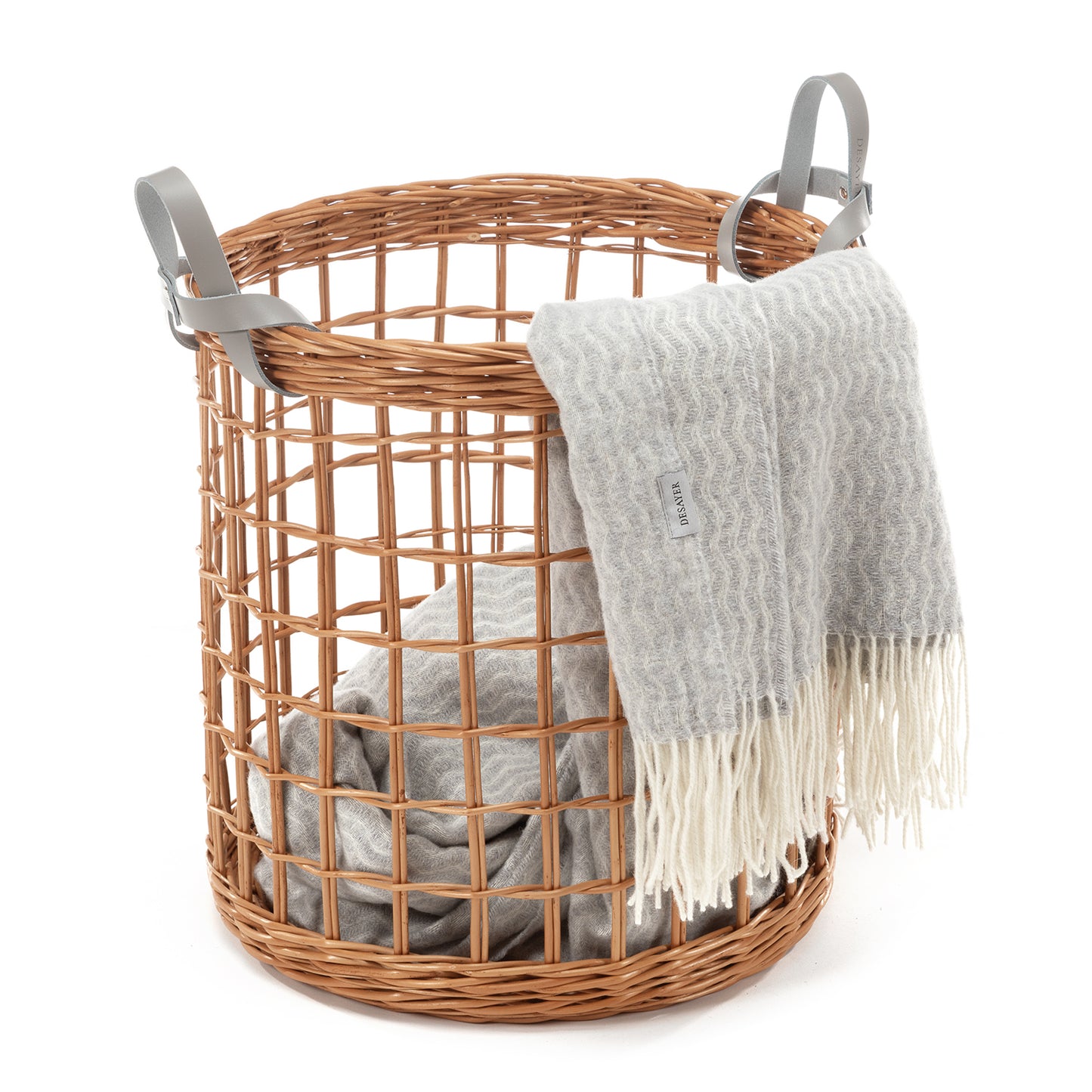 Minoria wiklinowy kosz do przechowywania z dwoma skórzanymi uchwytami TheWickerStories