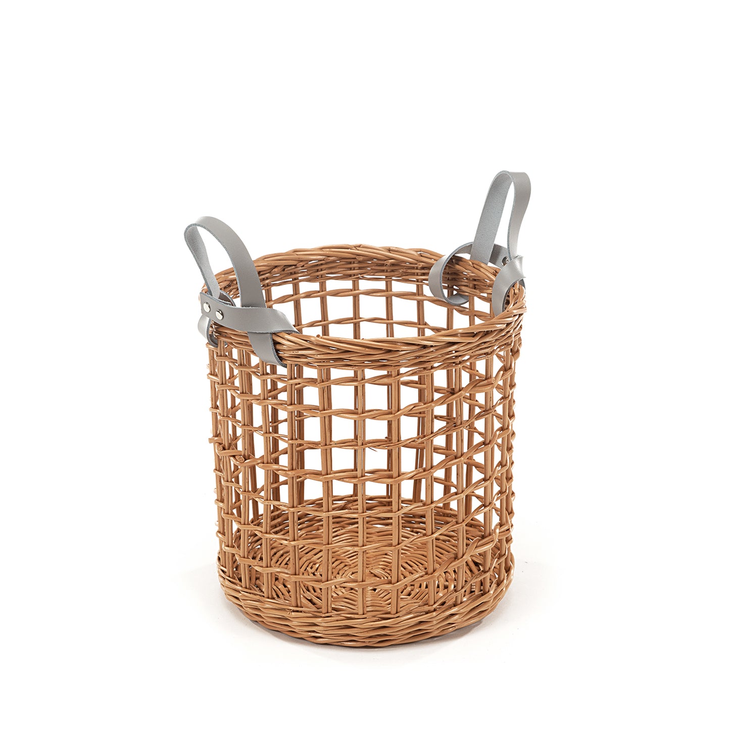 Minoria wiklinowy kosz do przechowywania z dwoma skórzanymi uchwytami TheWickerStories
