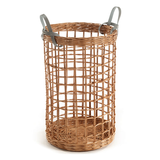 Minoria wiklinowy kosz do przechowywania i na pranie z uchwytami skórzanymi TheWickerStories