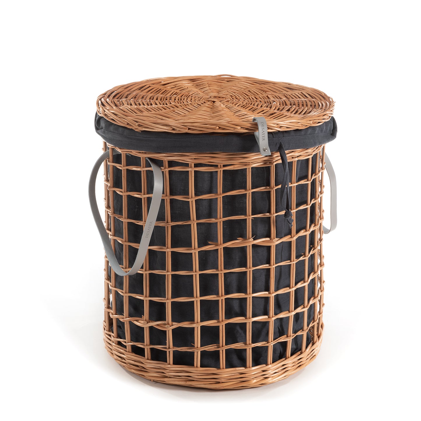 Minoria wiklinowy kosz na pranie z grafitowym obszyciem, z pokrywą i uchwytami TheWickerStories