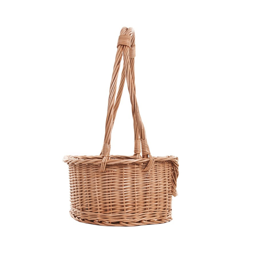 Esmira wiklinowy kosz legowisko dla psa i kota z rączką, z szarą poduszką TheWickerStories