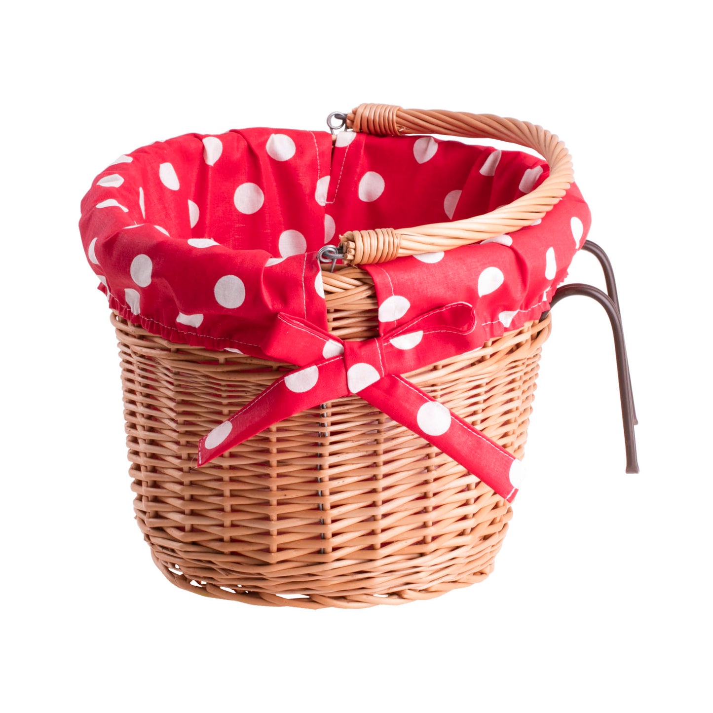 Magnus wiklinowy kosz na rower z czerwonym obszyciem, z rączką i hakami TheWickerStories
