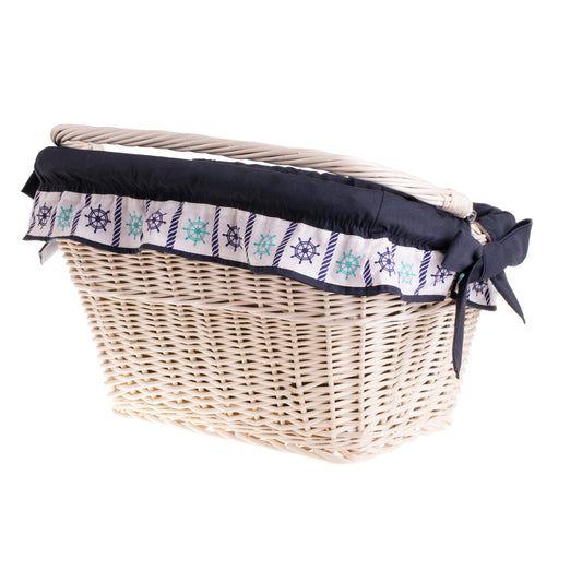 Magnus wiklinowy kosz na rower na kierownicę z granatowym obszyciem i rączką TheWickerStories