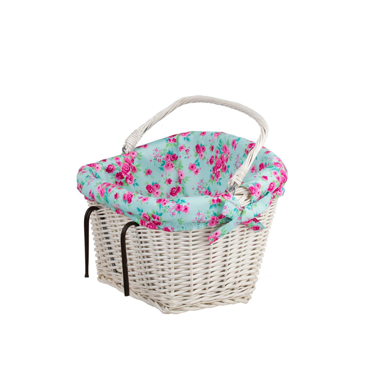 Marinus wiklinowy kosz na rower z miętowym obszyciem, z rączką TheWickerStories