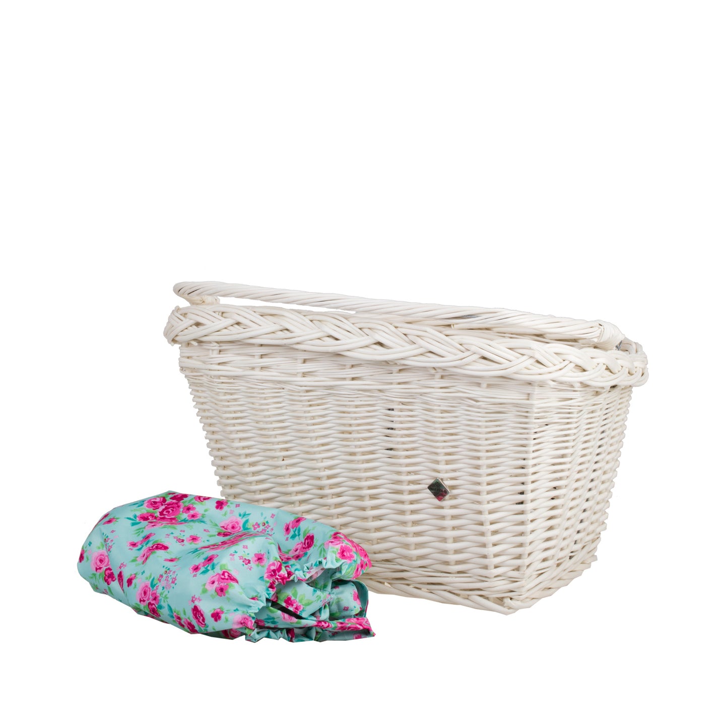 Marinus wiklinowy kosz na rower z miętowym obszyciem, z rączką TheWickerStories