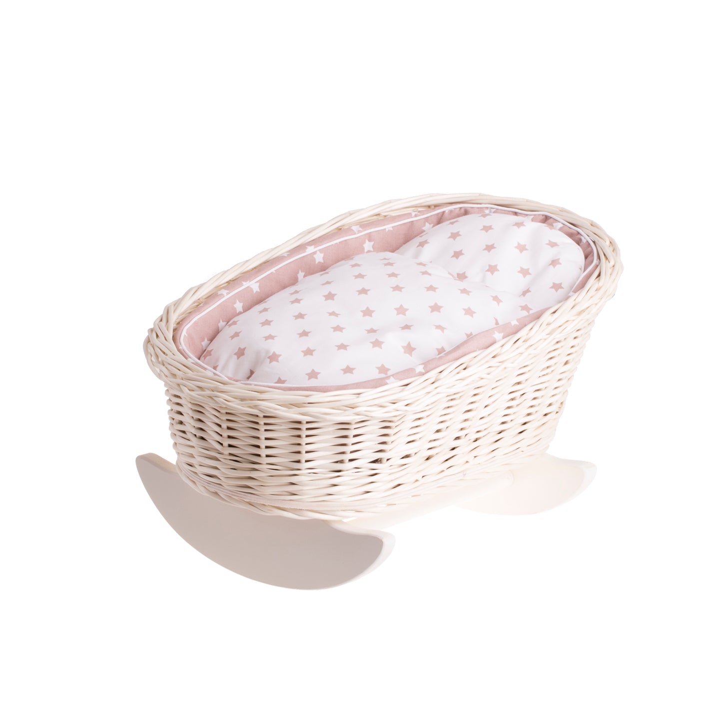 Mimi wiklinowa kołyska dla lalek z beżowym obszyciem, poduszką i kołderką TheWickerStories