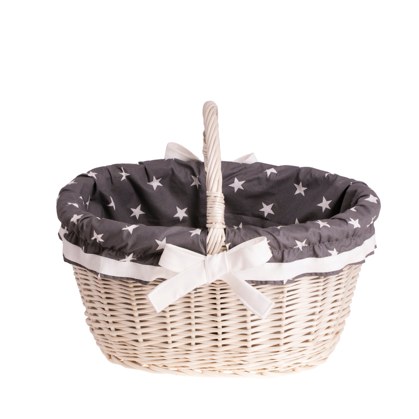 Walerissa kosz na zakupy z rączką wiklinową i szarym obszyciem TheWickerStories